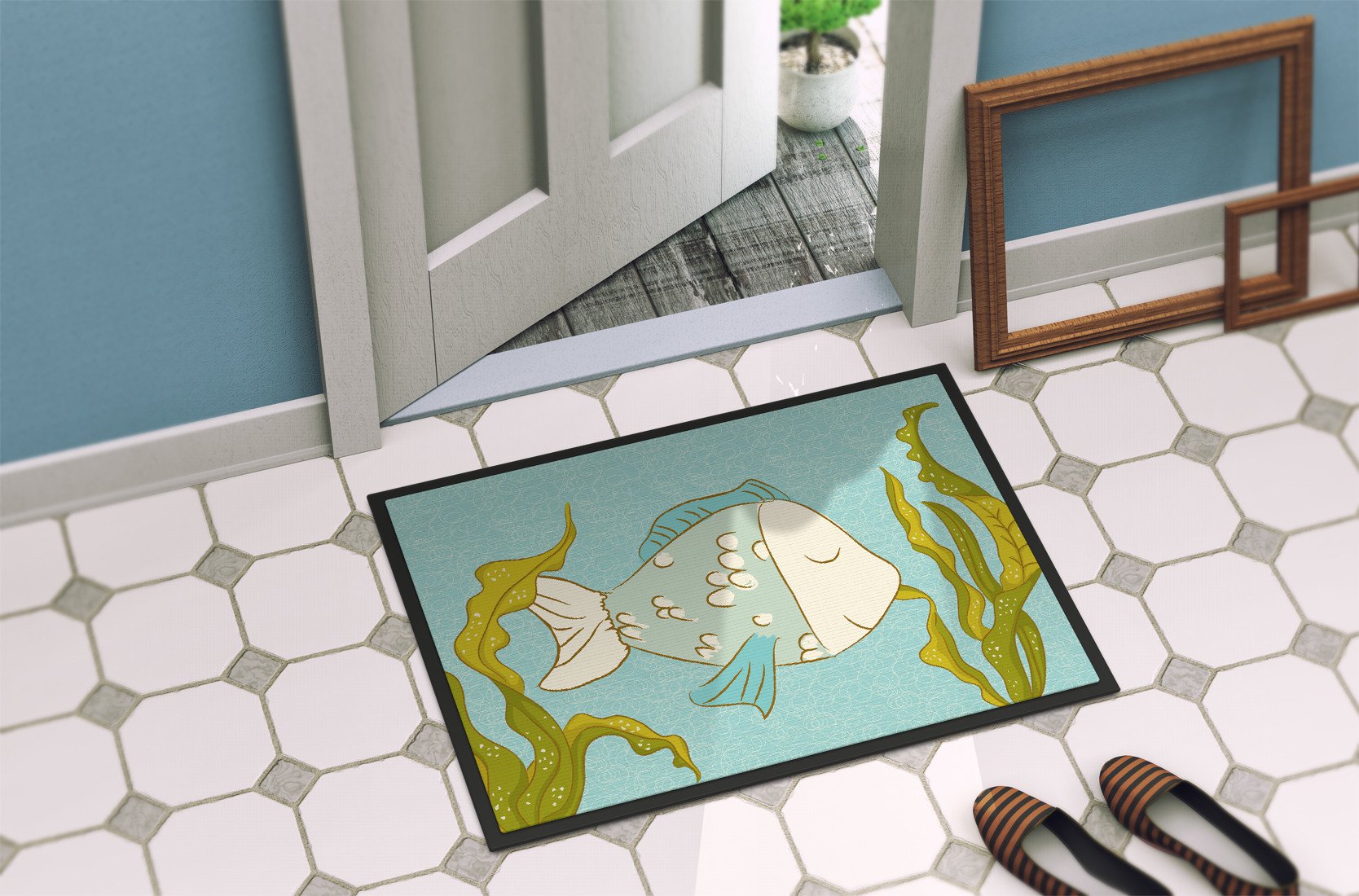 Blue Fish Indoor or Outdoor Mat 24x36 BB8545JMAT by Caroline's Treasures