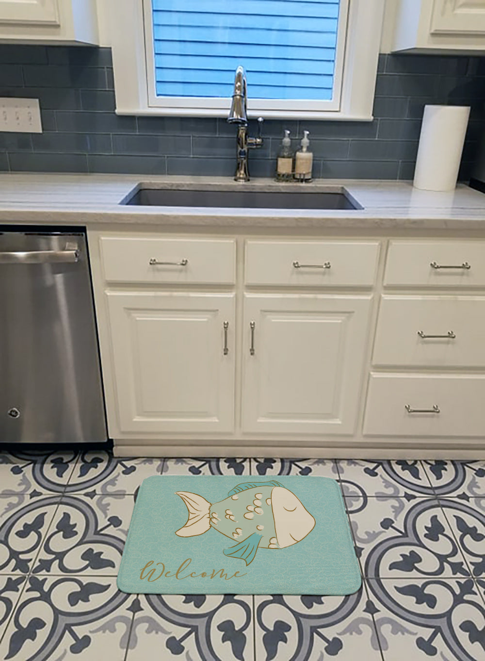 Blue Fish Welcome Machine Washable Memory Foam Mat BB8549RUG - the-store.com