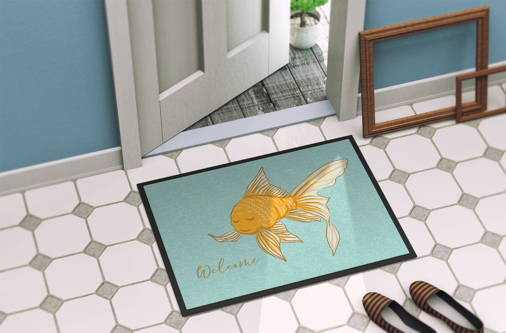 Gold Fish Welcome Indoor or Outdoor Mat 24x36 BB8551JMAT by Caroline's Treasures