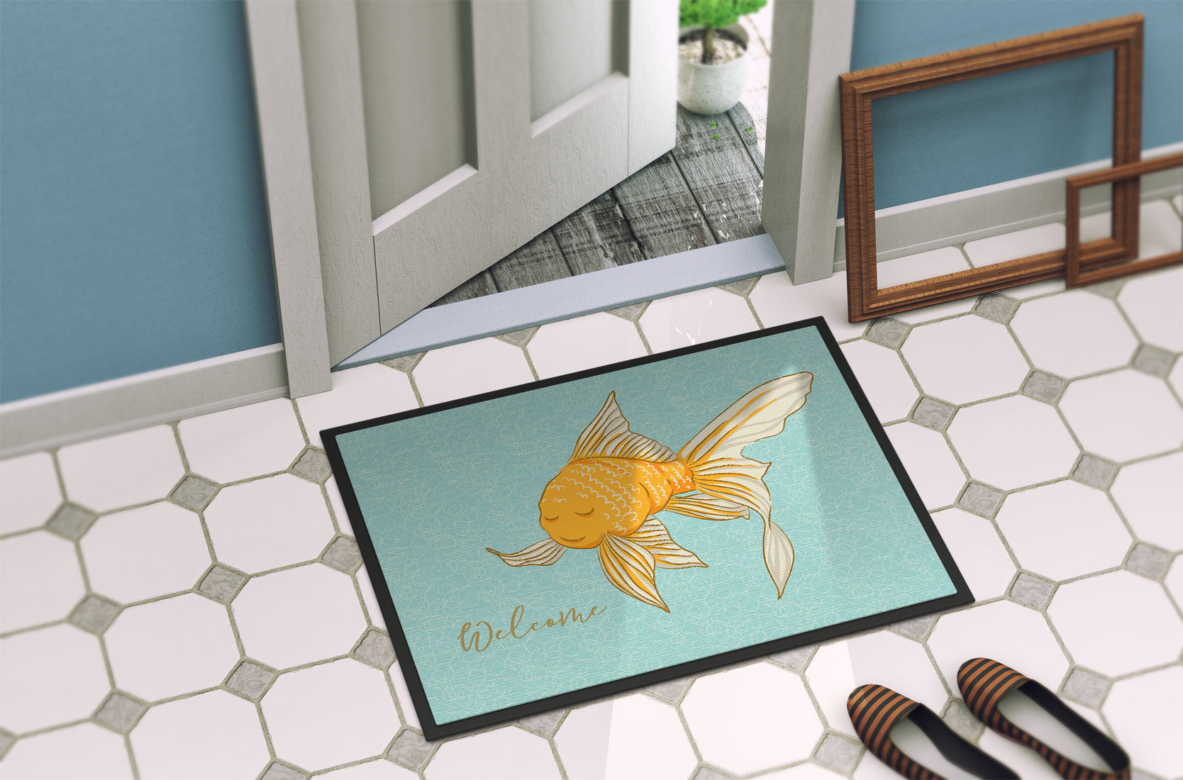 Gold Fish Welcome Indoor or Outdoor Mat 18x27 BB8551MAT - the-store.com