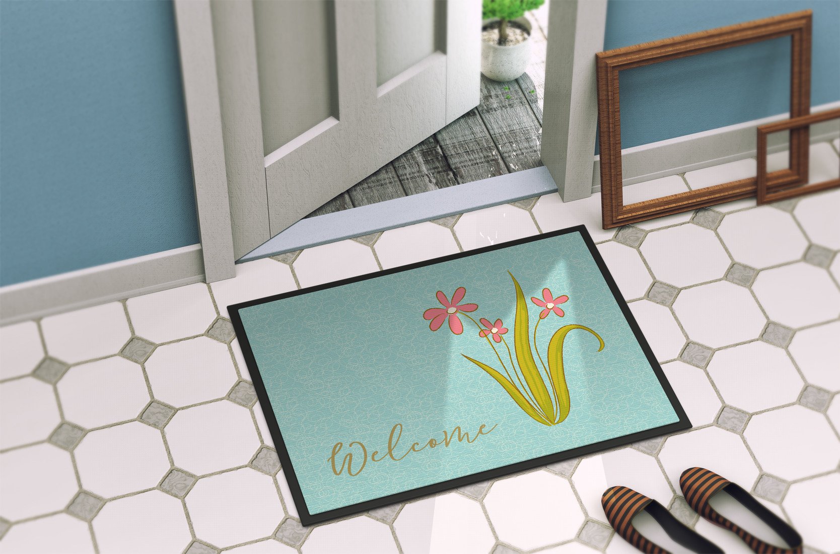 Flowers Welcome Indoor or Outdoor Mat 24x36 BB8552JMAT by Caroline's Treasures