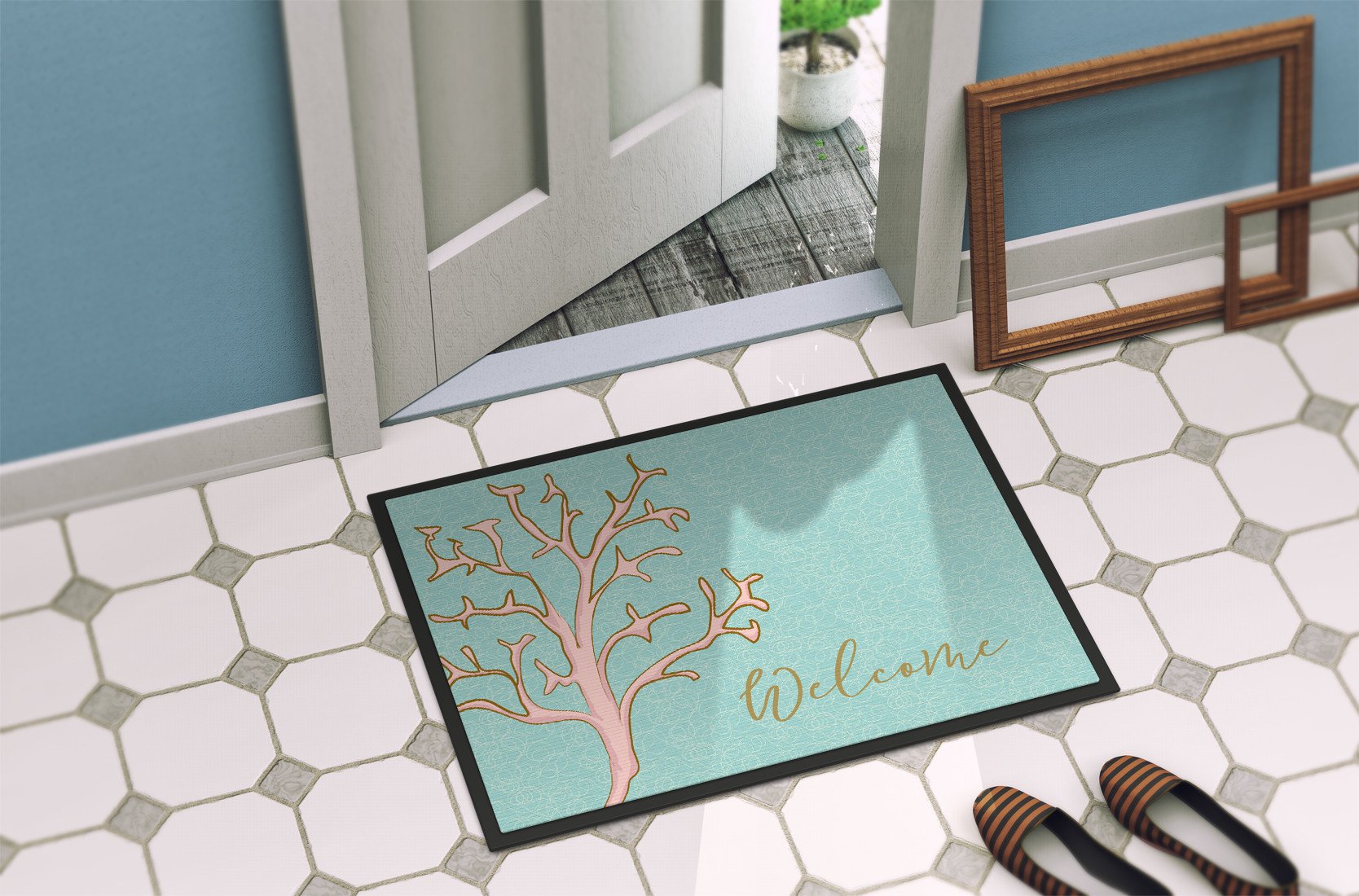 Coral Welcome Indoor or Outdoor Mat 24x36 BB8556JMAT by Caroline's Treasures