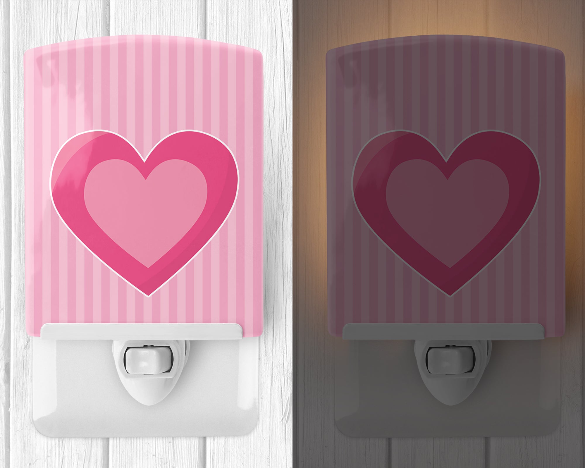 Hearts on Pink Stripes Ceramic Night Light BB8587CNL - the-store.com