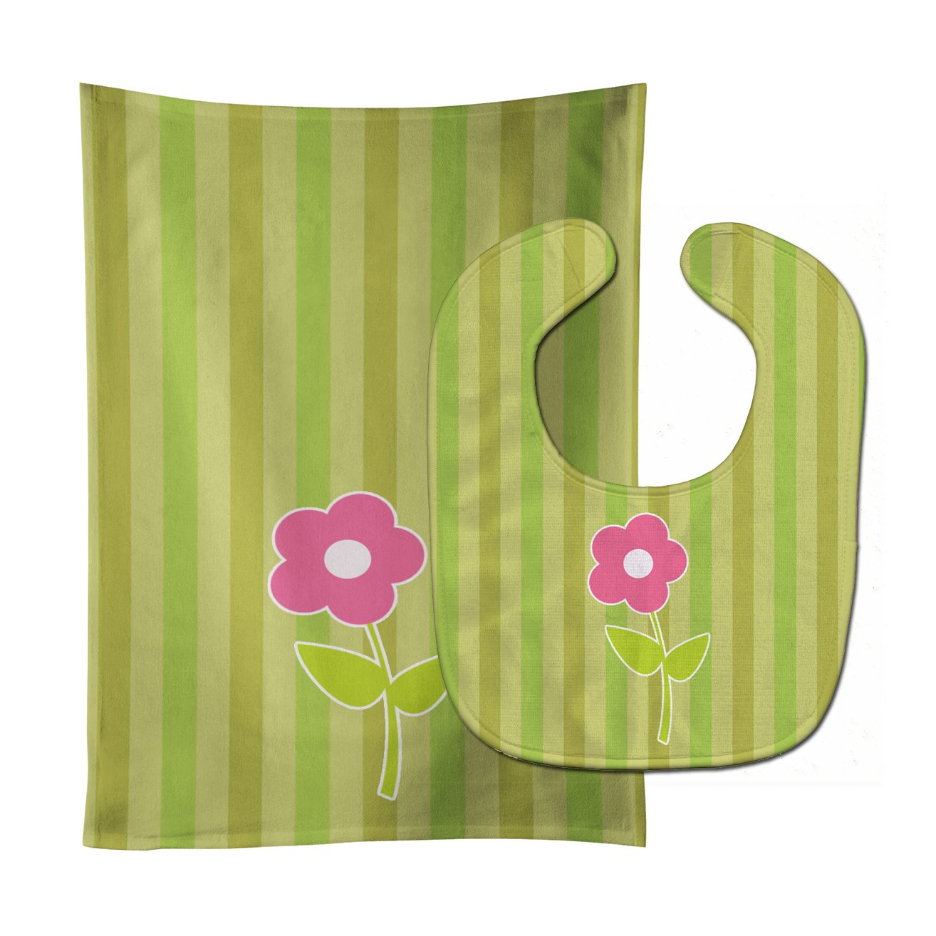 Flower on Stripes Baby Bib & Burp Cloth BB8594STBU by Caroline's Treasures