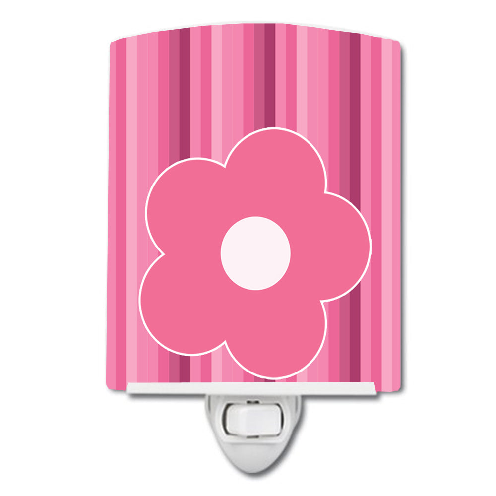 Pink Flower on Stripes Ceramic Night Light BB8595CNL - the-store.com