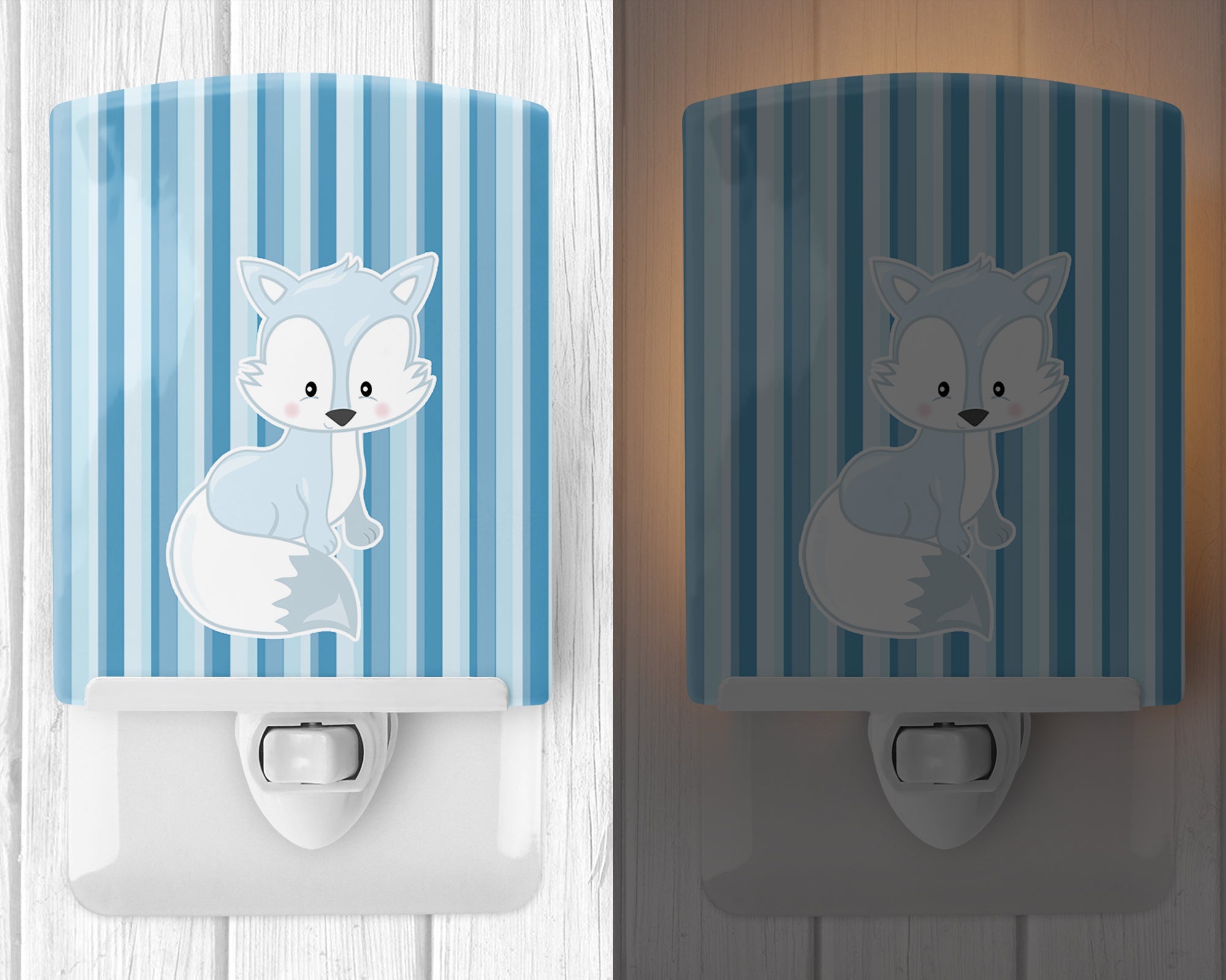 Fox on Blue Stripes Ceramic Night Light BB8599CNL - the-store.com