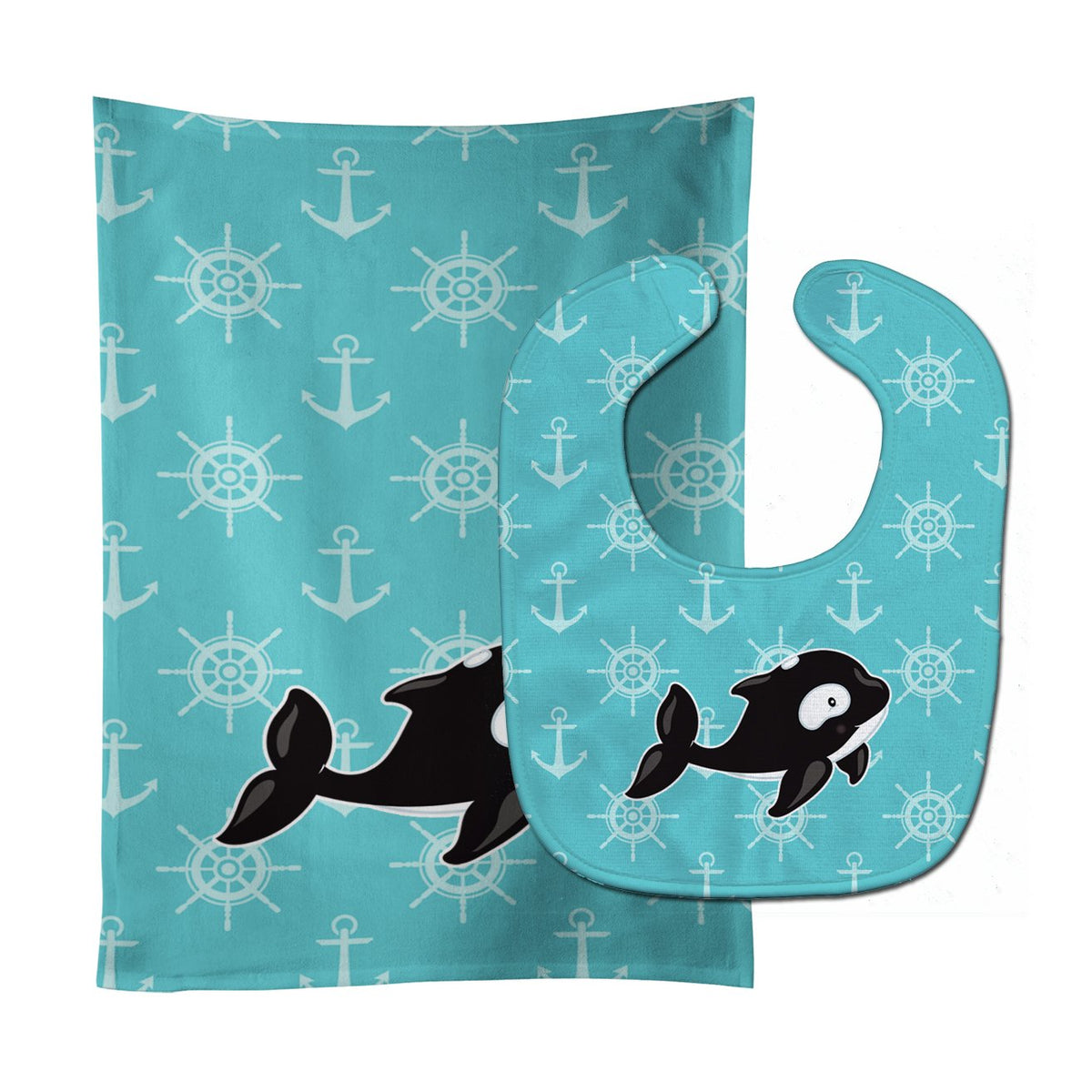 Whale and Anchors Baby Bib &amp; Burp Cloth BB8602STBU by Caroline&#39;s Treasures