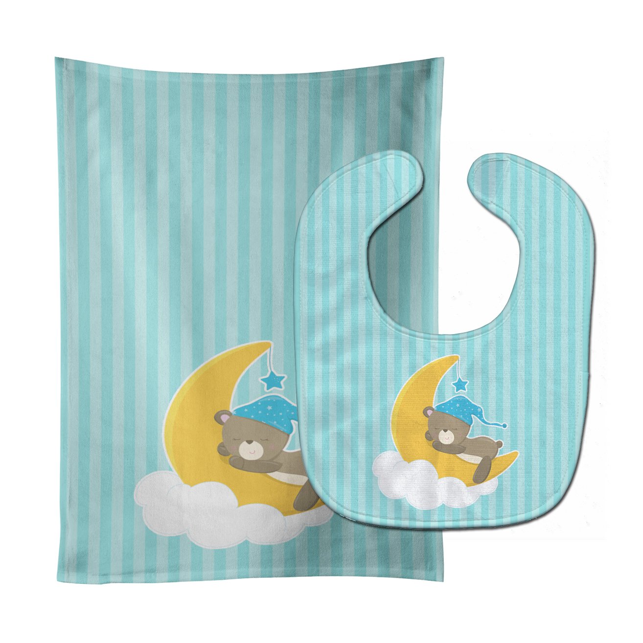 Baby Boy Bear Sleeping Baby Bib & Burp Cloth BB8616STBU by Caroline's Treasures