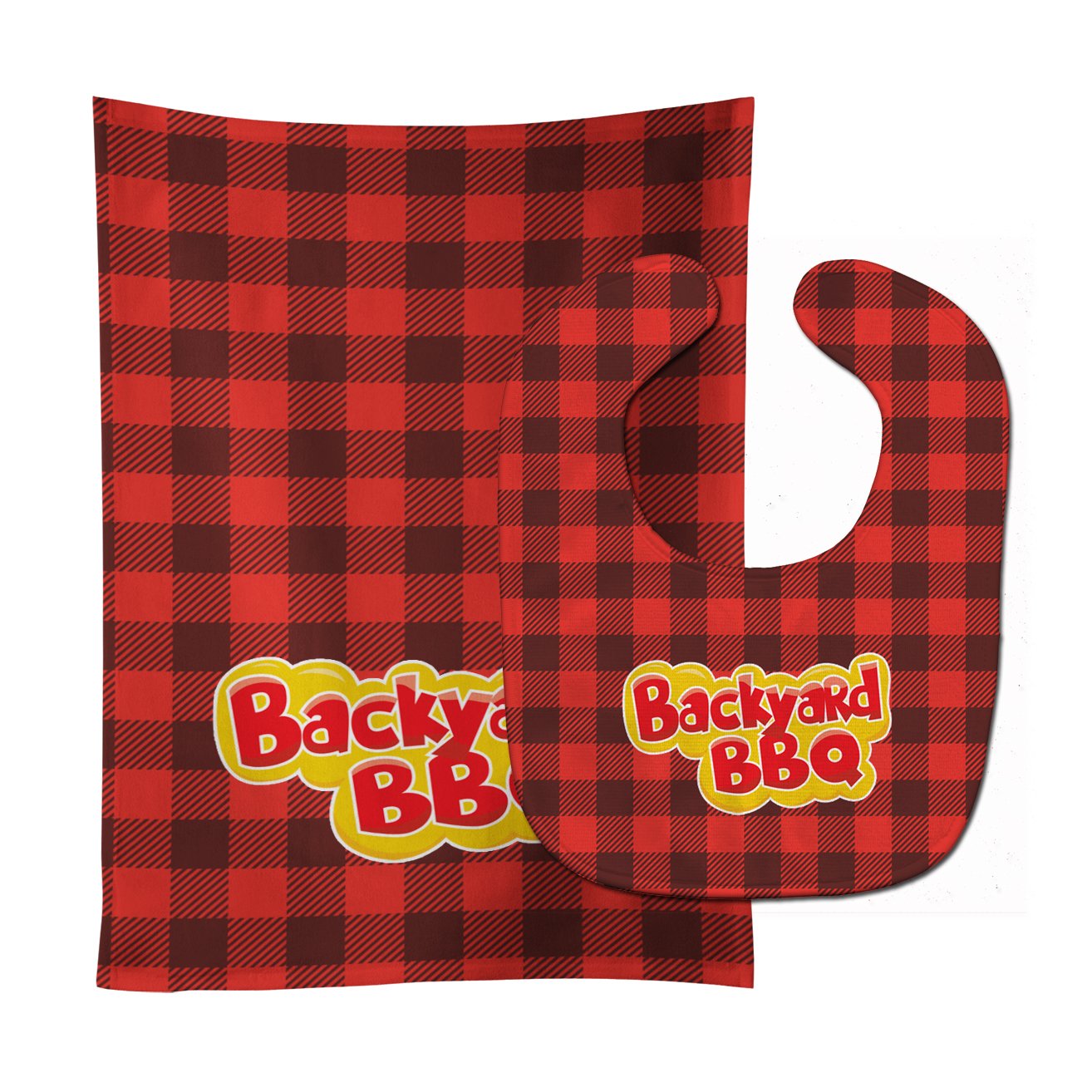 Backyard BBQ on Plaid Baby Bib & Burp Cloth BB8627STBU by Caroline's Treasures