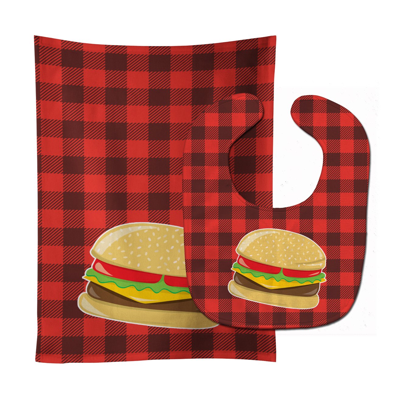 Backyard BBQ Hamburger Baby Bib & Burp Cloth BB8629STBU by Caroline's Treasures