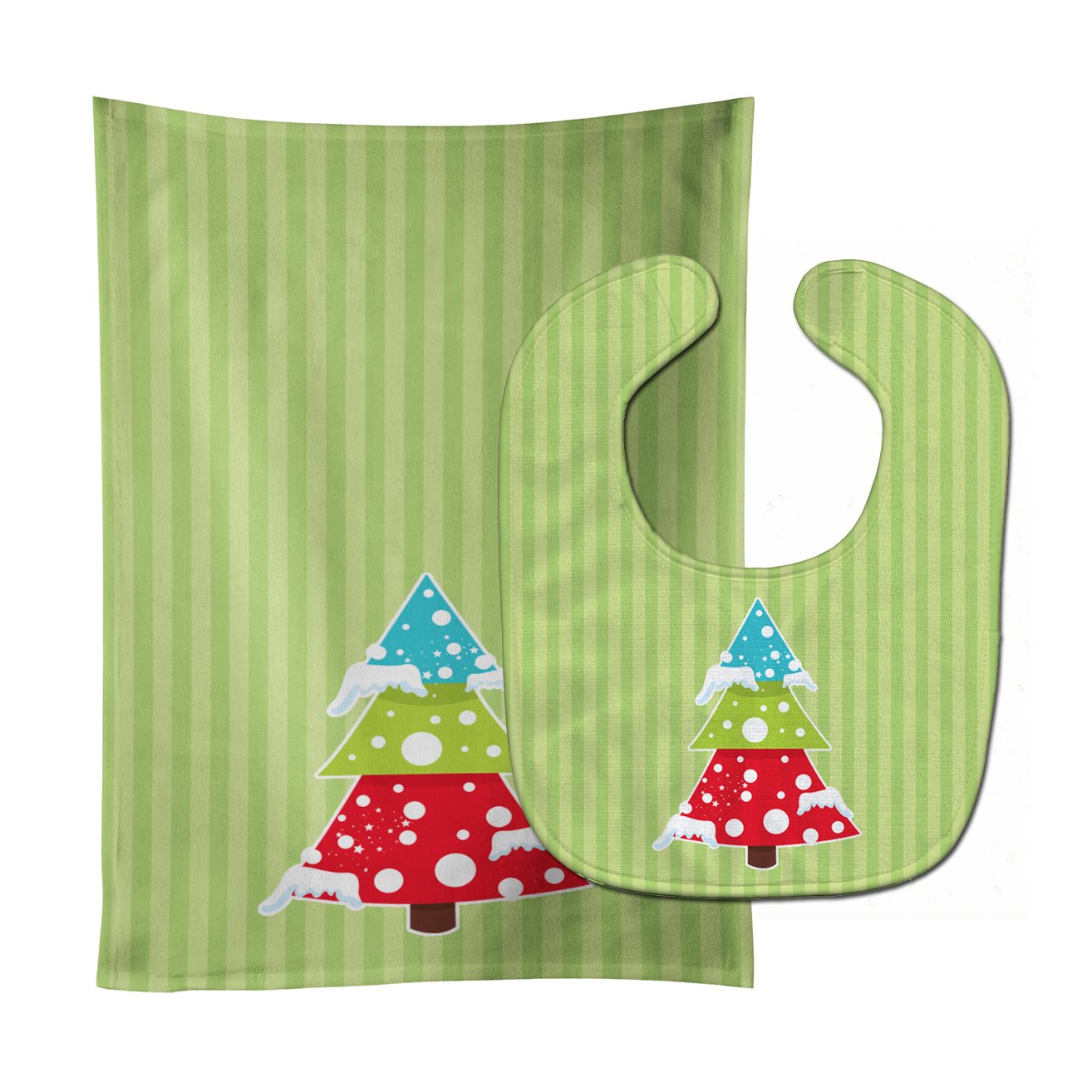 Merry Christmas Tree and Stripes Baby Bib & Burp Cloth BB8680STBU by Caroline's Treasures