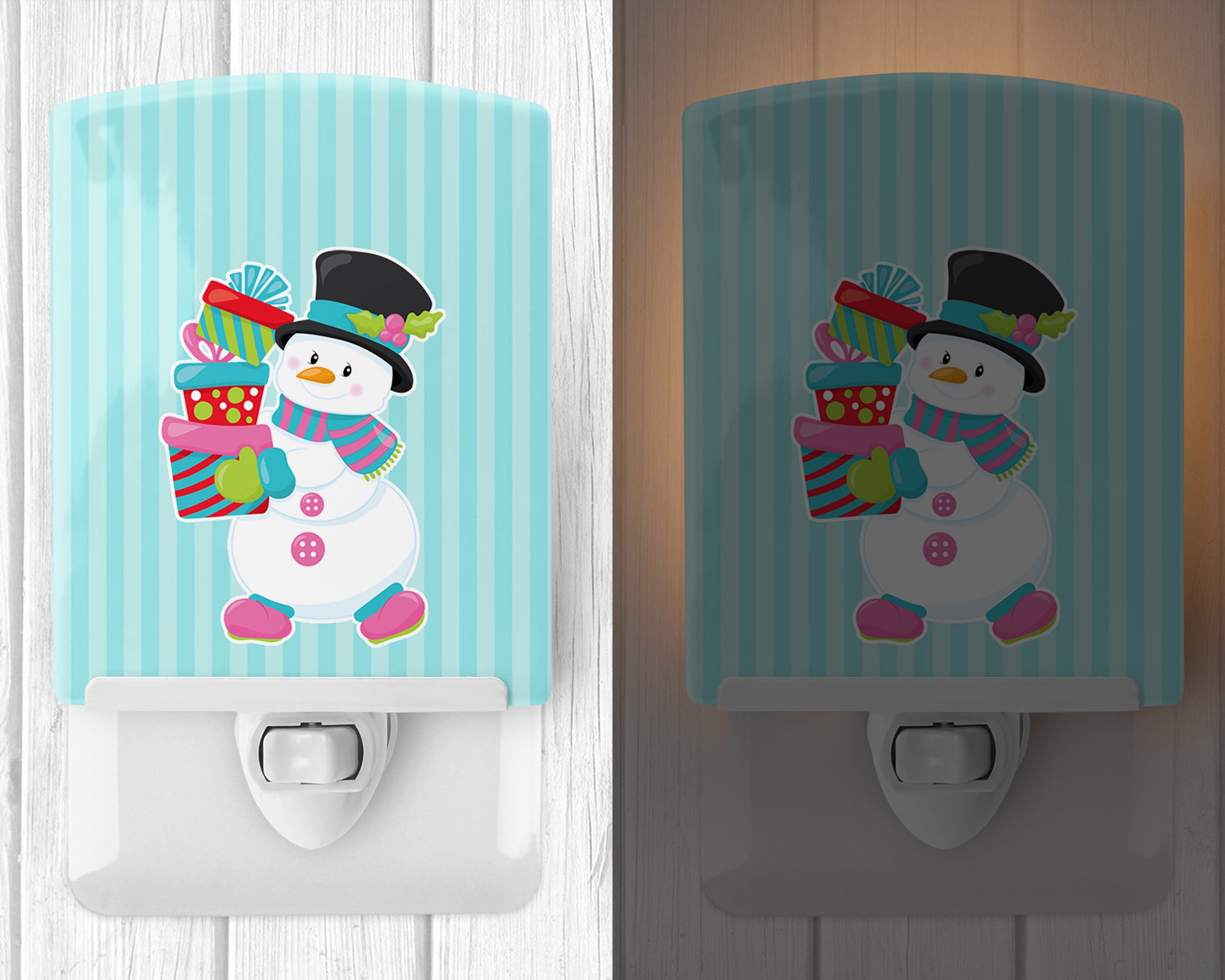 Christmas Snowman and Stripes Ceramic Night Light BB8685CNL - the-store.com