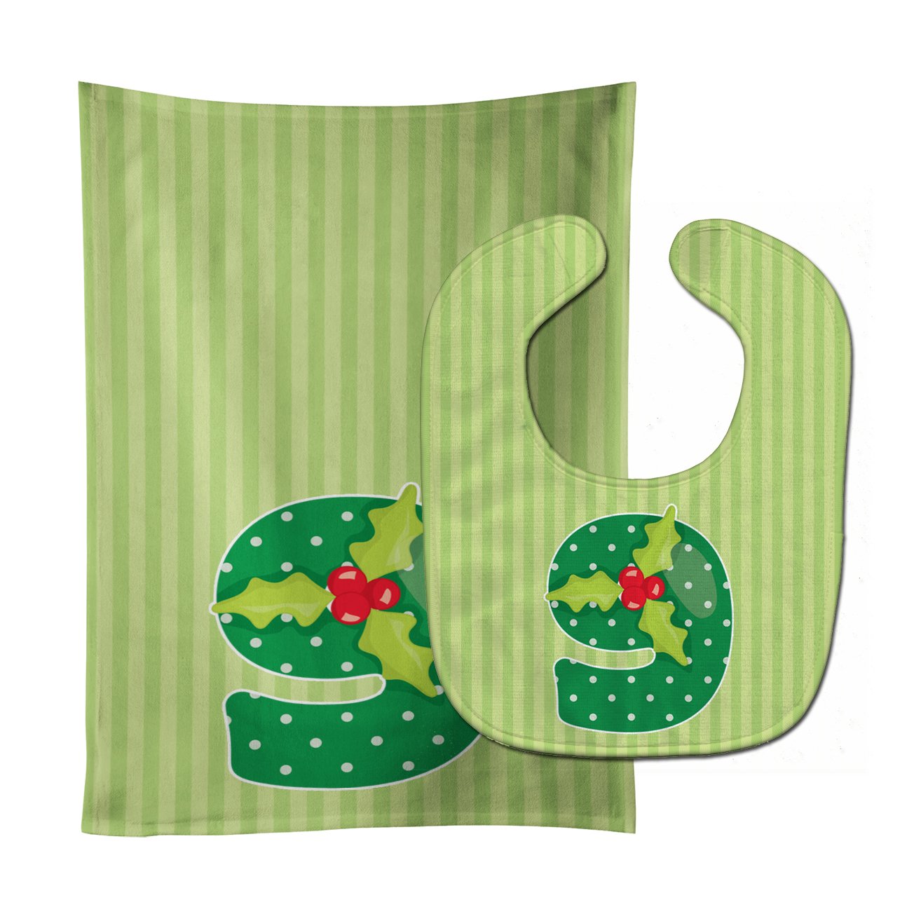 Christmas Month 9 Holly Baby Bib & Burp Cloth BB8695STBU by Caroline's Treasures