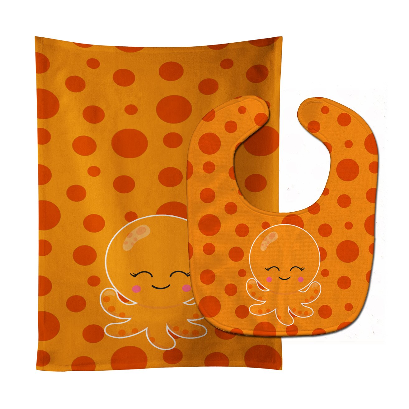 Precious Ocean Octopus Orange Baby Bib & Burp Cloth BB8795STBU by Caroline's Treasures