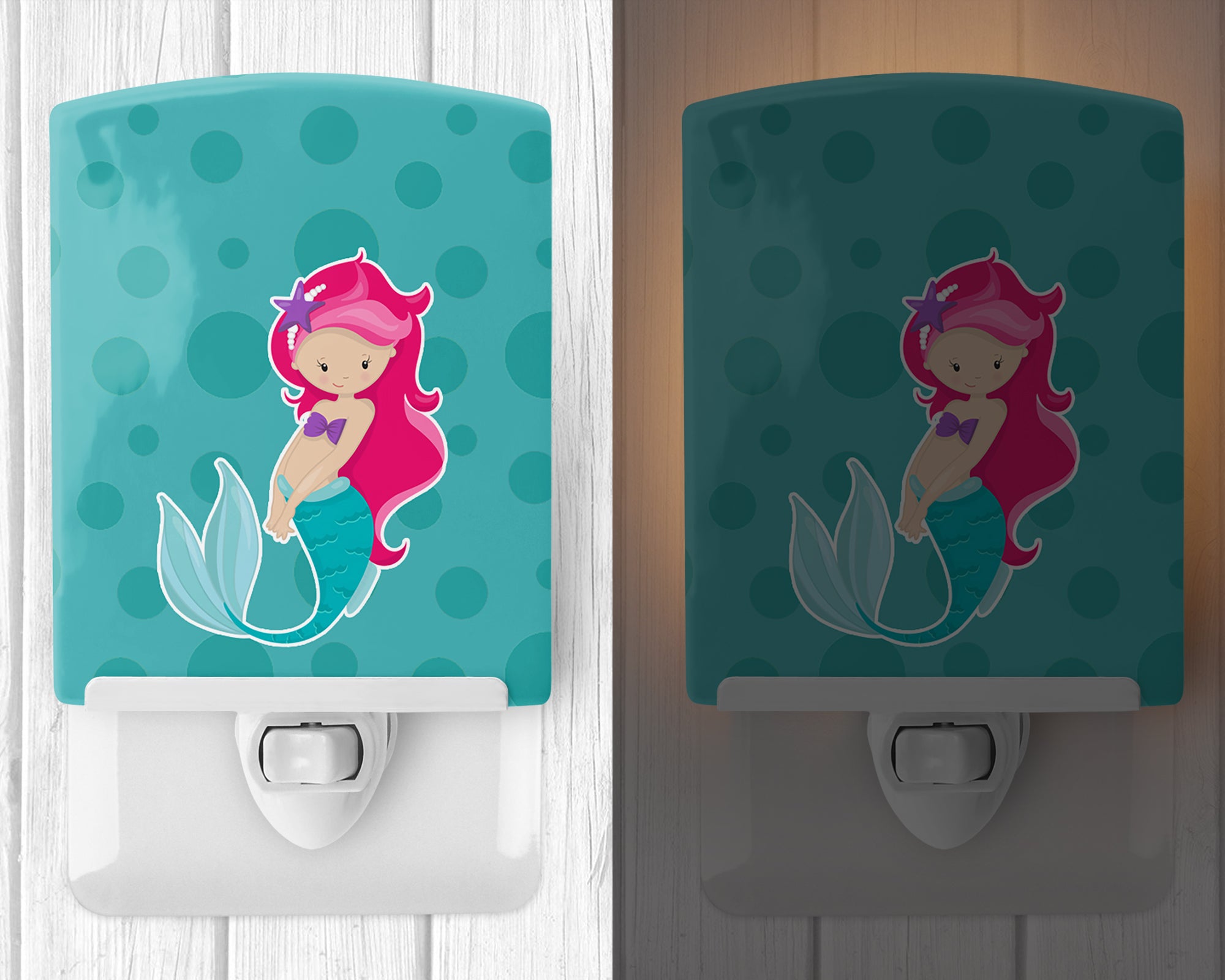 Beach Mermaid Pink Hair Ceramic Night Light BB8825CNL - the-store.com