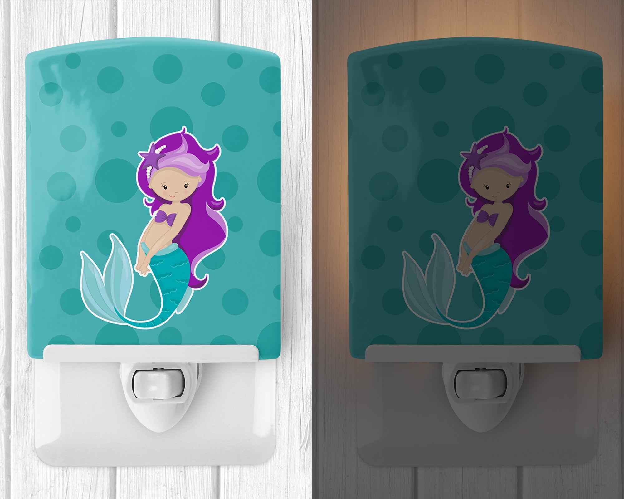 Beach Mermaid Purple Hair Ceramic Night Light BB8826CNL - the-store.com