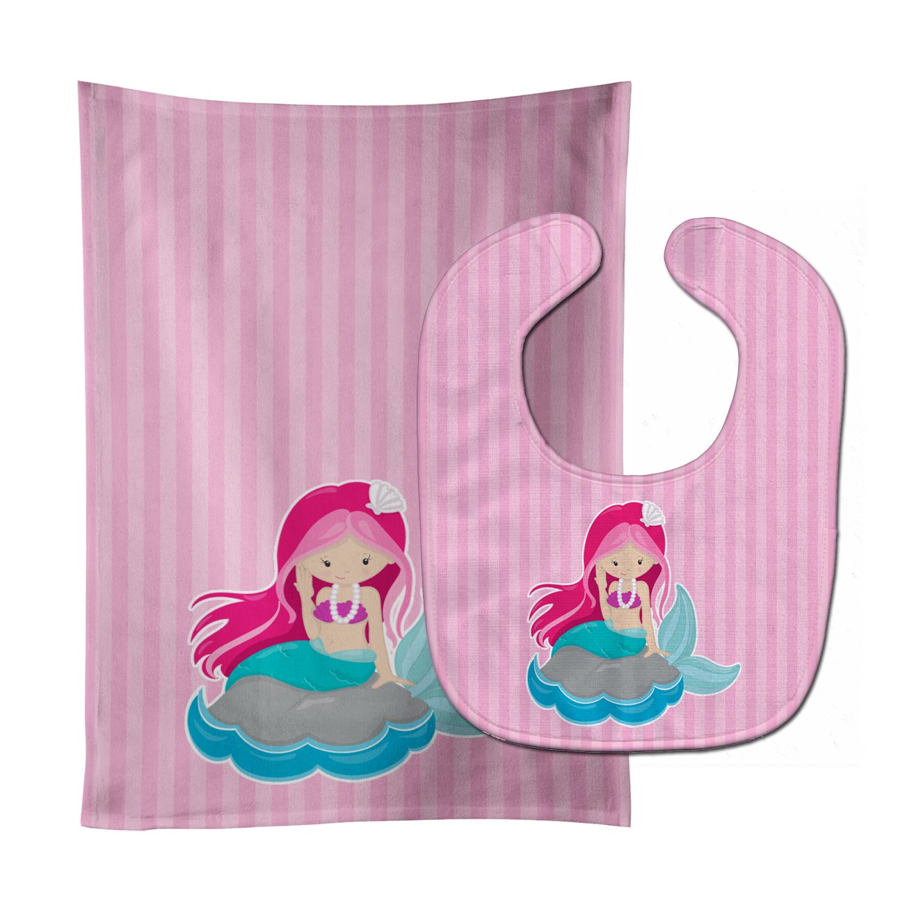 Beach Mermaid Pink Hair #3 Baby Bib & Burp Cloth BB8832STBU by Caroline's Treasures