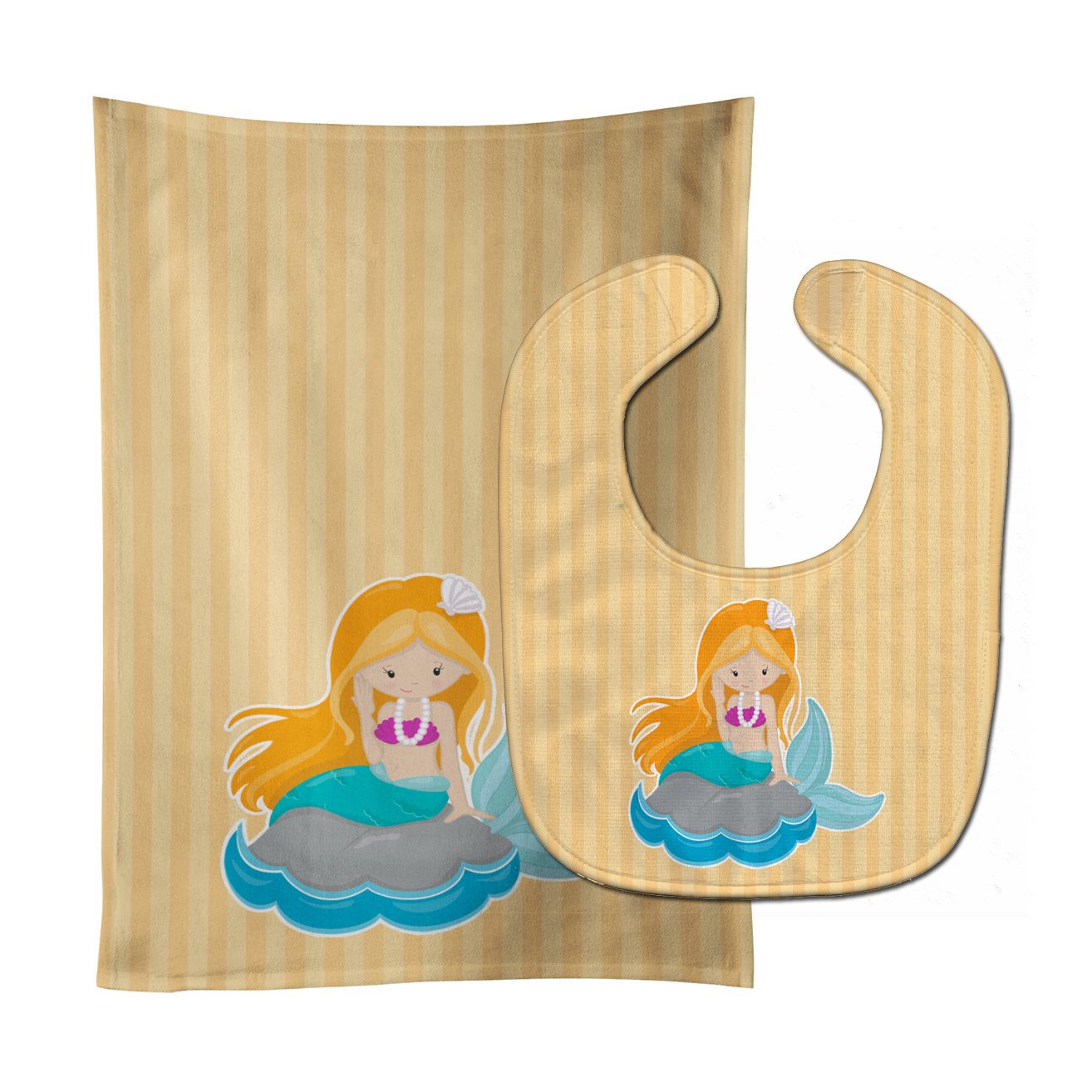 Beach Mermaid Ginger Hair Baby Bib & Burp Cloth BB8834STBU by Caroline's Treasures