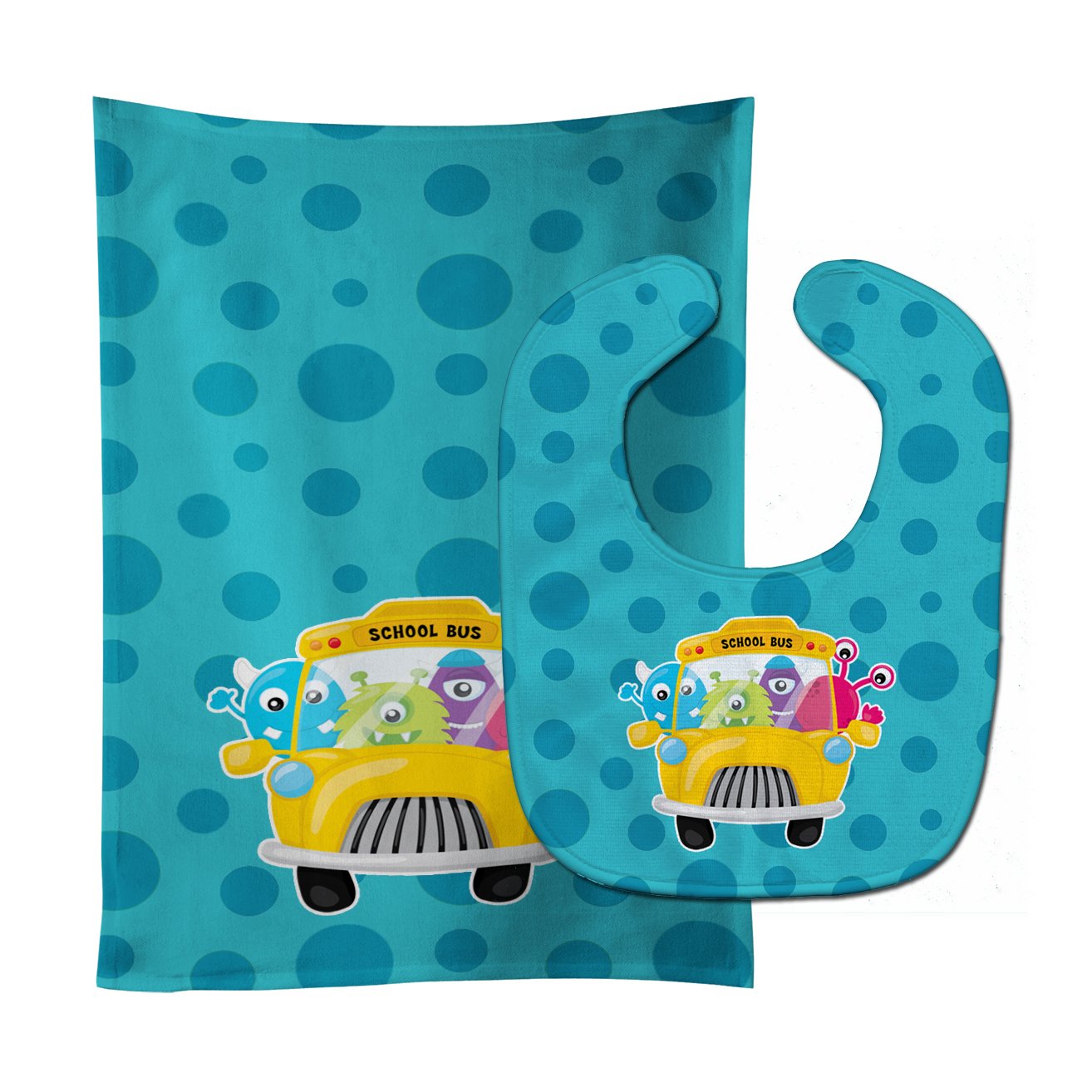 Monster School Bus Baby Bib & Burp Cloth BB8862STBU by Caroline's Treasures