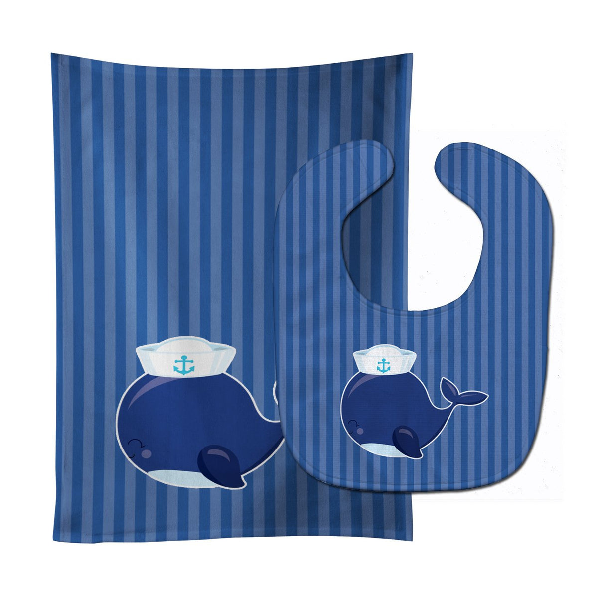 Nautical Whale Blue Baby Bib &amp; Burp Cloth BB8884STBU by Caroline&#39;s Treasures