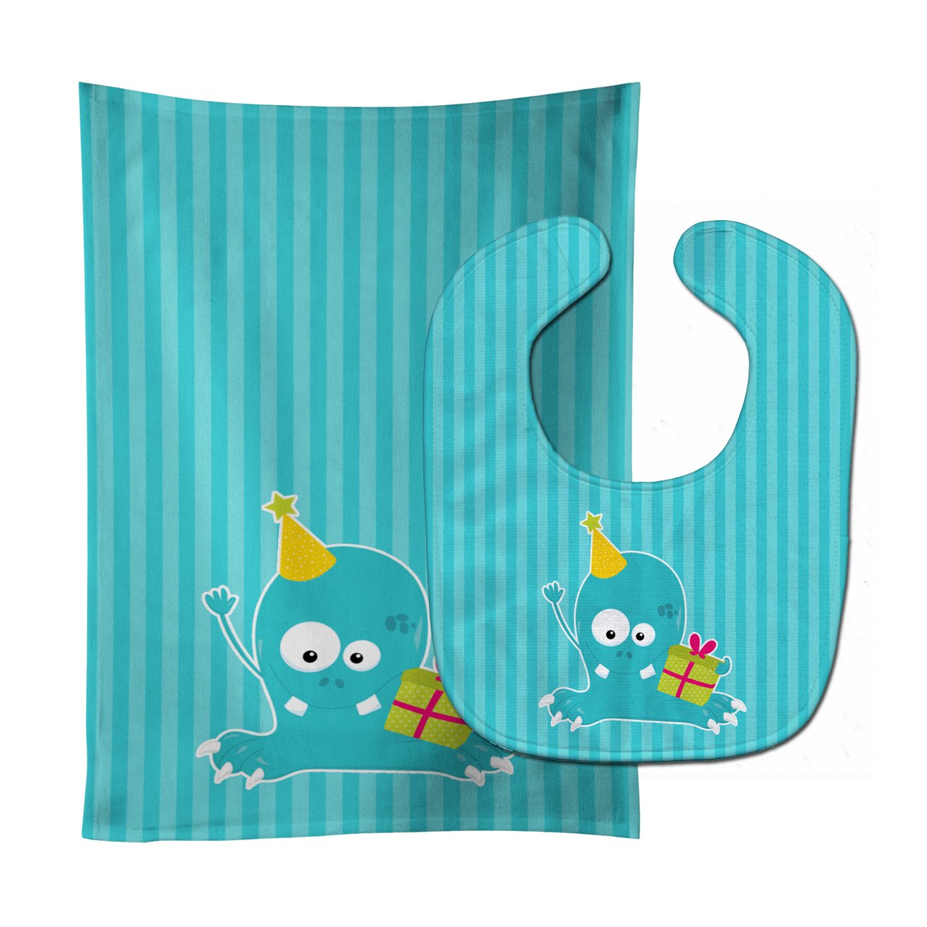 Birthday Monster Blue Baby Bib & Burp Cloth BB8932STBU by Caroline's Treasures