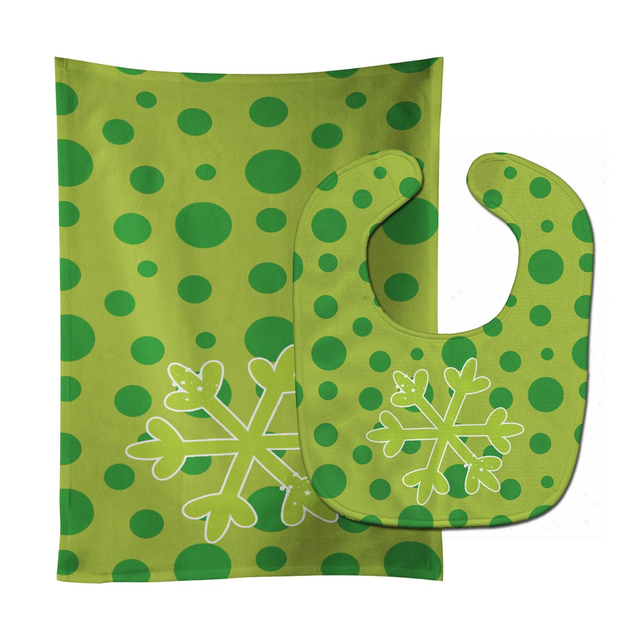 Christmas Snowflake Green Baby Bib & Burp Cloth BB8948STBU by Caroline's Treasures