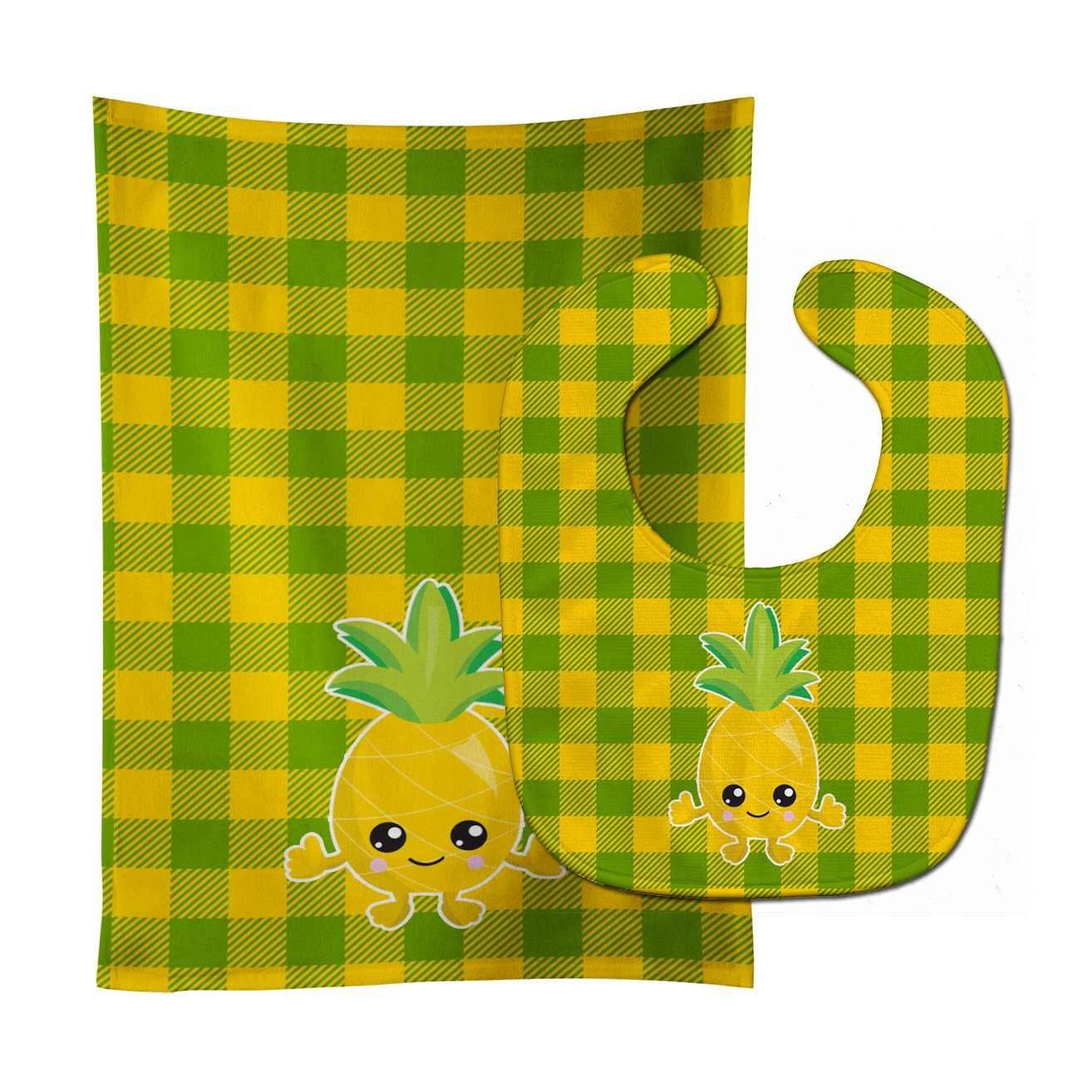 Pineapple Smily Face Baby Bib & Burp Cloth BB8958STBU by Caroline's Treasures