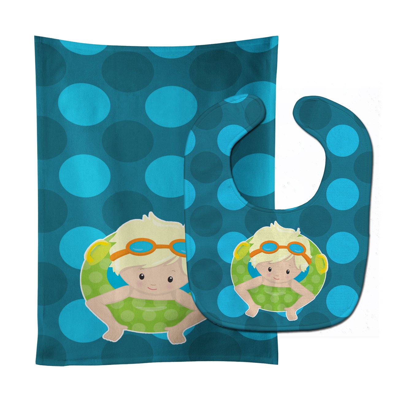 Summer Pool Boy in Tube Blonde Baby Bib & Burp Cloth BB8997STBU by Caroline's Treasures