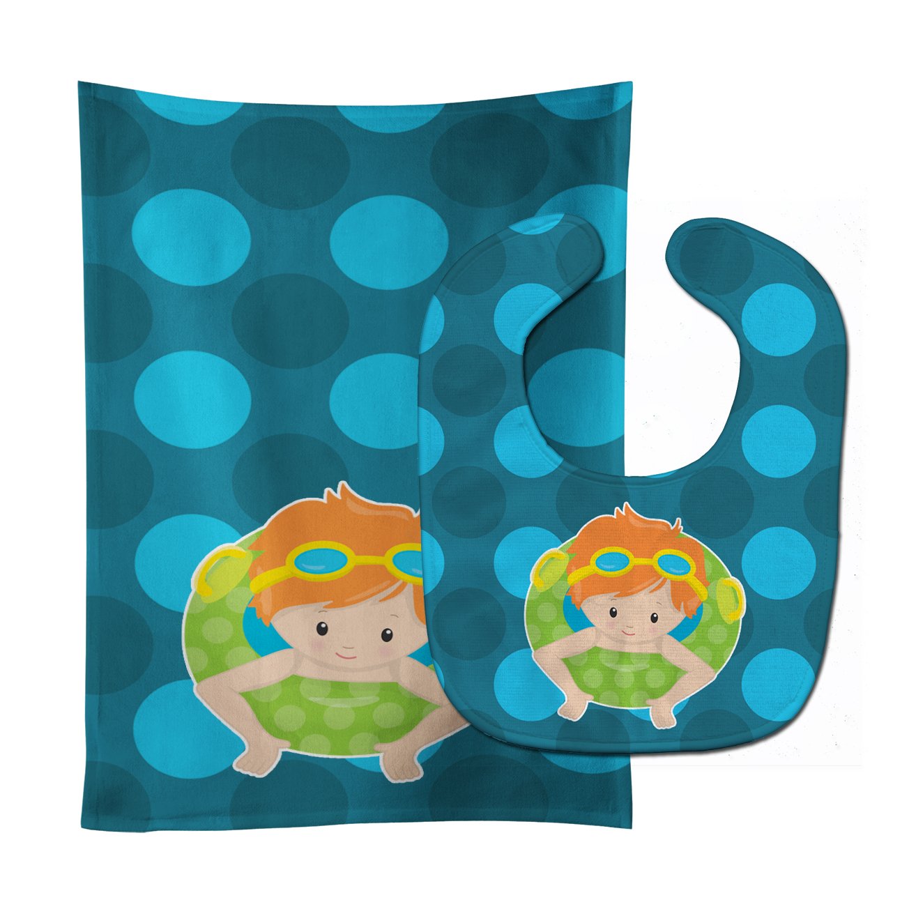 Summer Pool Boy in Tube Ginger Baby Bib & Burp Cloth BB8998STBU by Caroline's Treasures