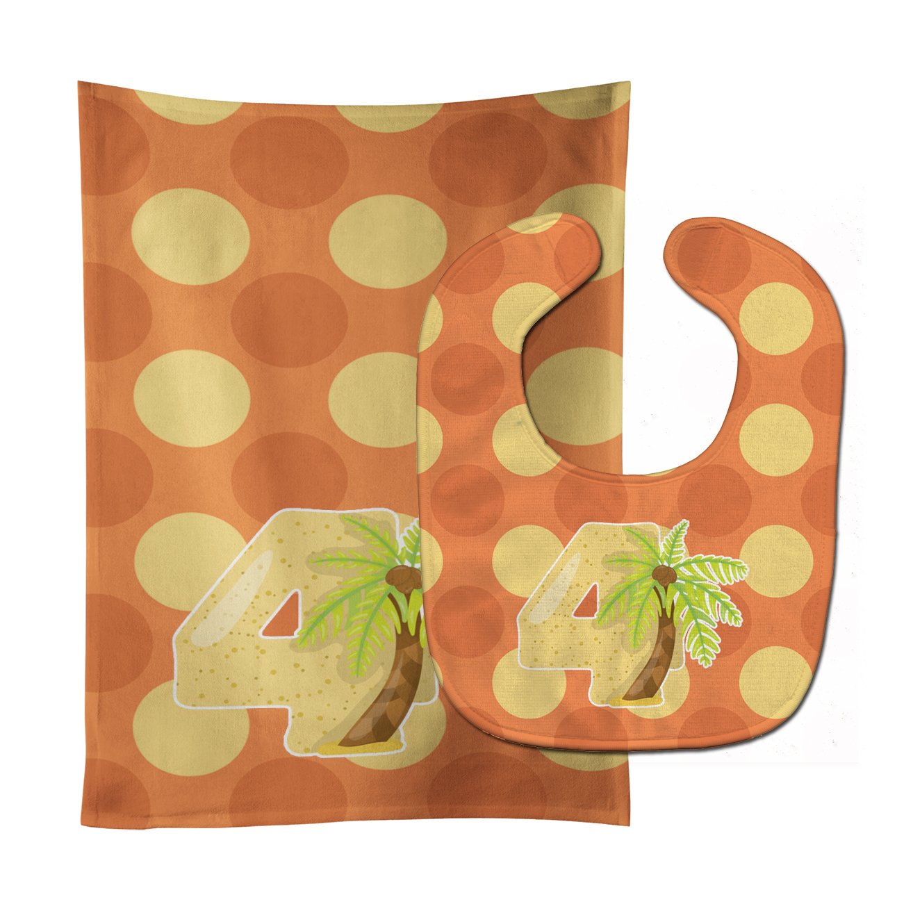 Zoo Month 4 Palm Tree Baby Bib & Burp Cloth BB9011STBU by Caroline's Treasures