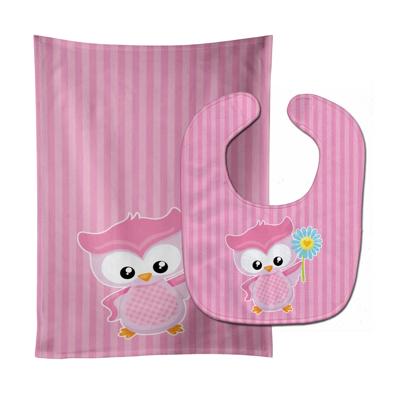 Girl Bird with Flower Pink Baby Bib & Burp Cloth BB9049STBU by Caroline's Treasures