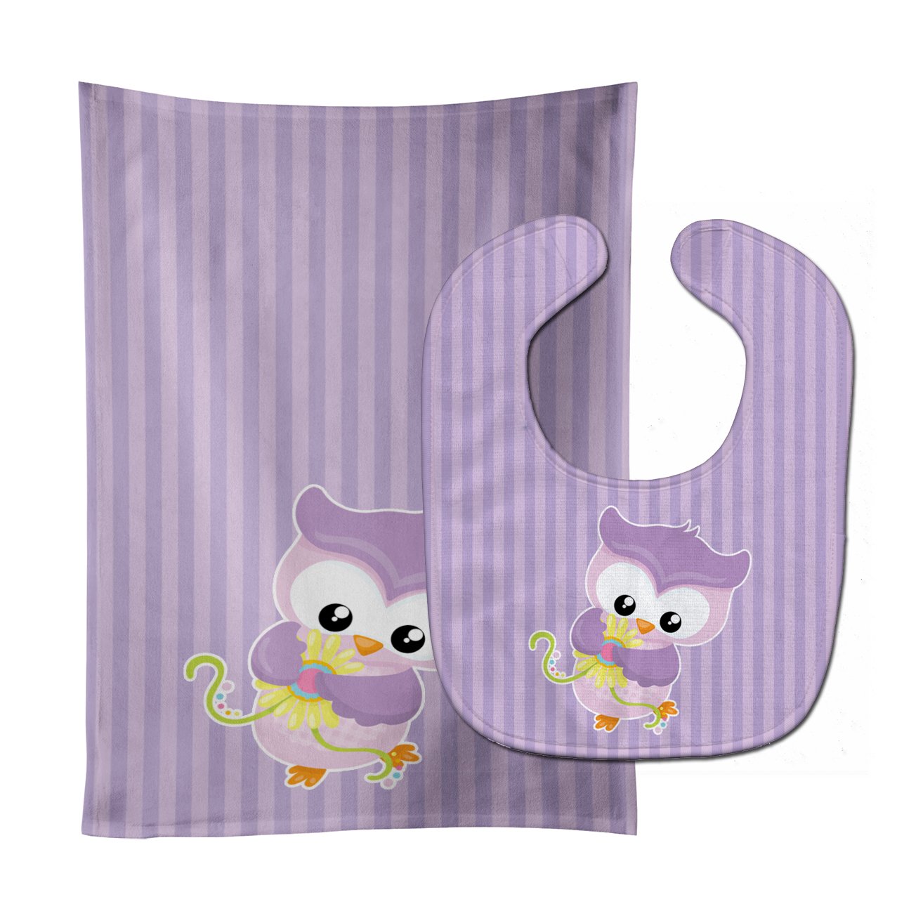 Girl Bird with Flowers Purple Baby Bib & Burp Cloth BB9050STBU by Caroline's Treasures