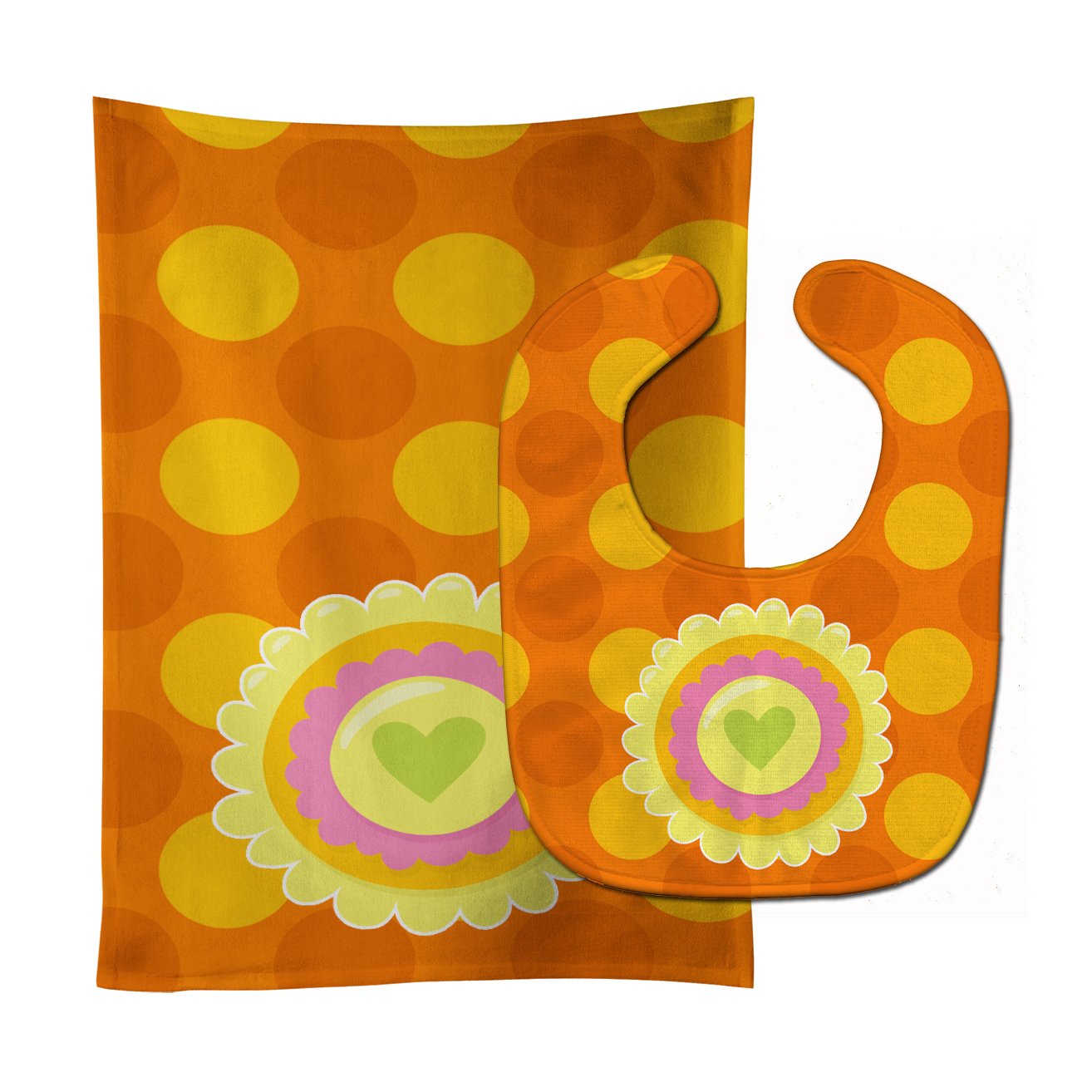 Heart Flower Orange Baby Bib & Burp Cloth BB9051STBU by Caroline's Treasures