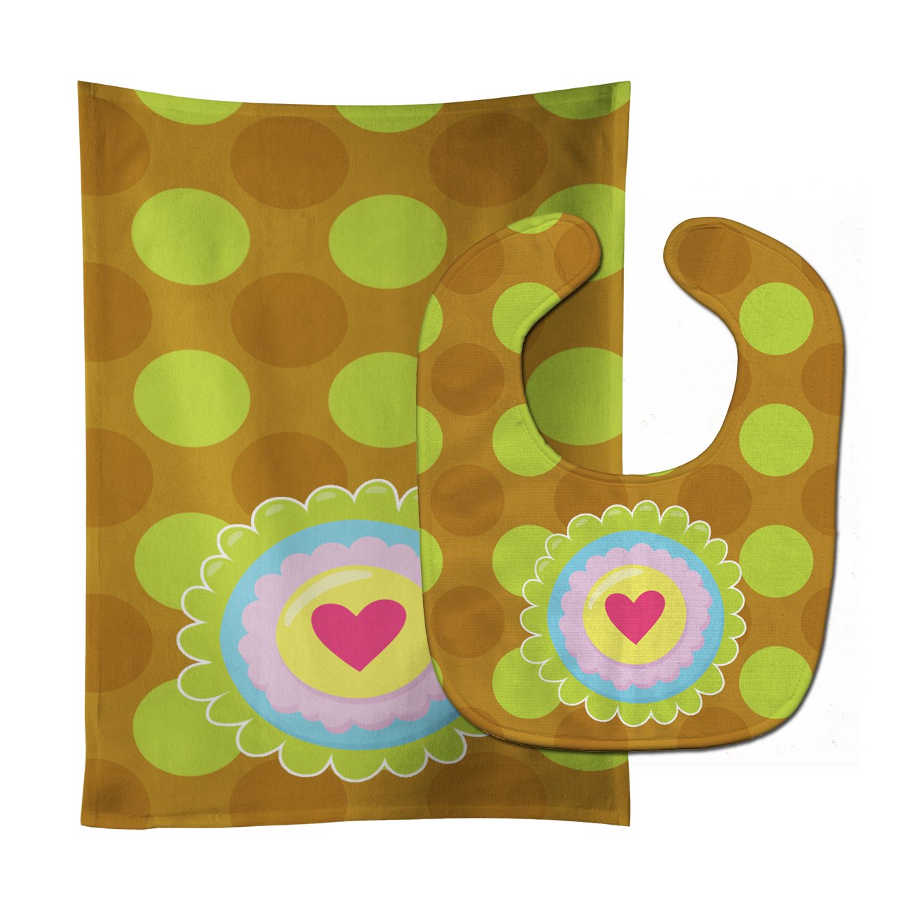 Heart Flower Green Baby Bib & Burp Cloth BB9052STBU by Caroline's Treasures