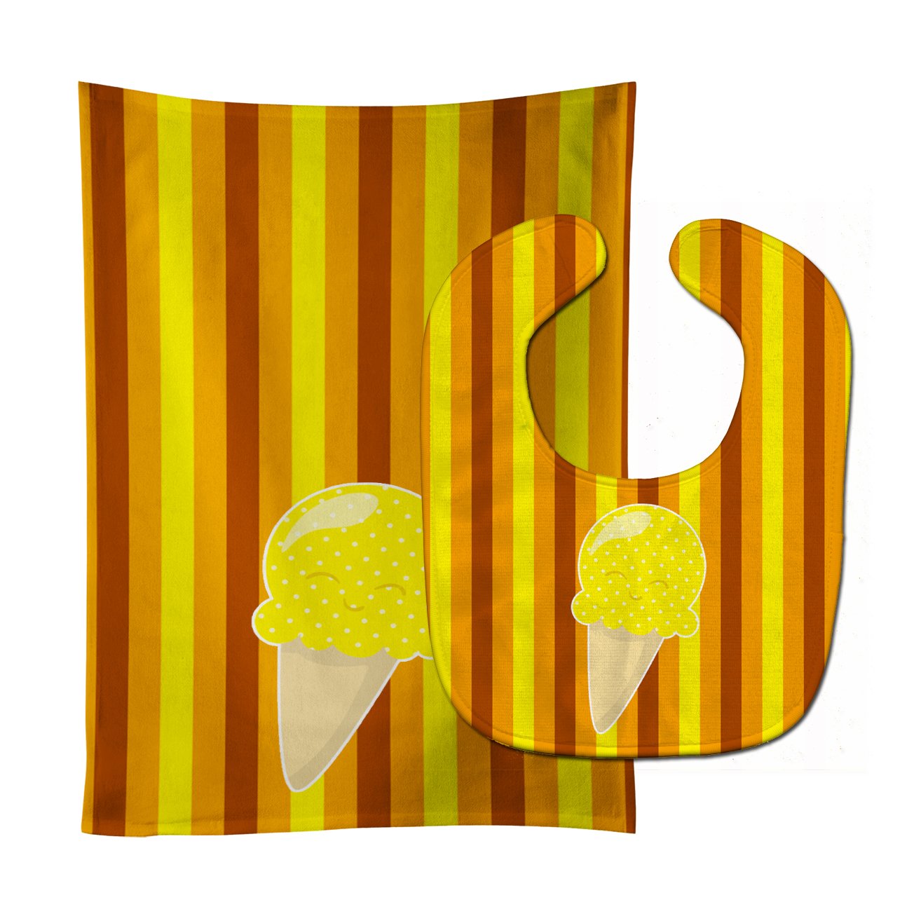 Ice Cream Cone Yellow Baby Bib & Burp Cloth BB9063STBU by Caroline's Treasures