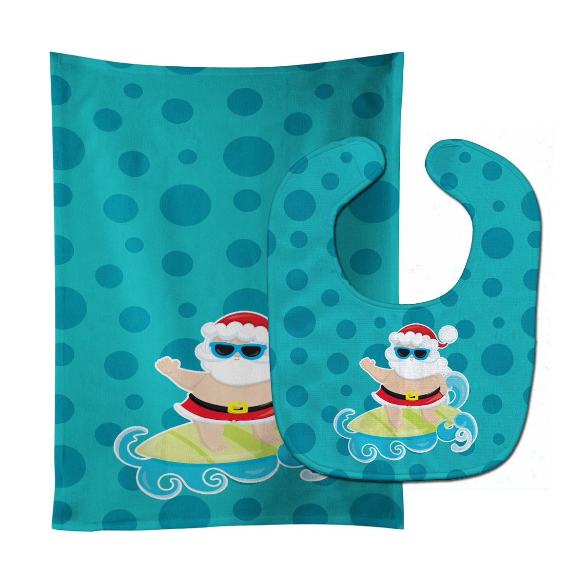 Beach Santa Claus Surfer #1 Baby Bib &amp; Burp Cloth BB9066STBU by Caroline&#39;s Treasures