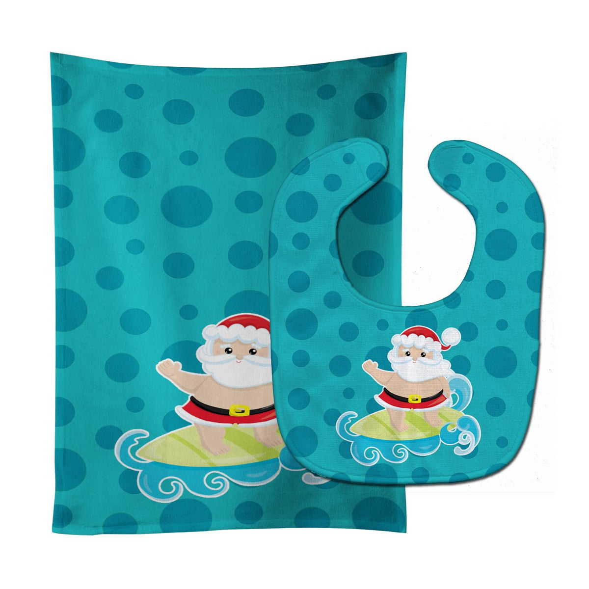 Beach Santa Claus Surfer #2 Baby Bib &amp; Burp Cloth BB9067STBU by Caroline&#39;s Treasures