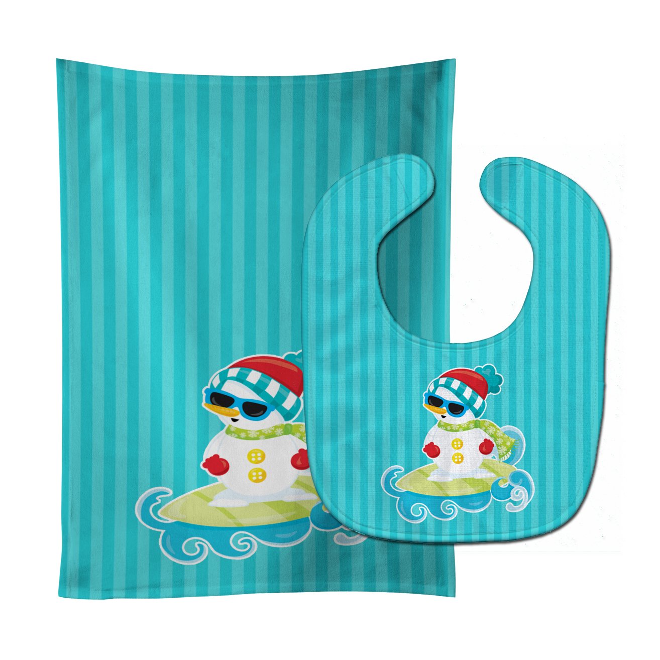 Beach Snowman Surfer #2 Baby Bib & Burp Cloth BB9077STBU by Caroline's Treasures