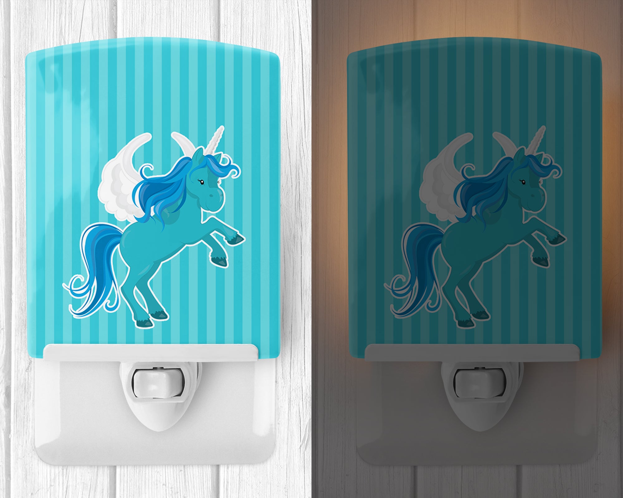 Unicorn Blue Stripes Ceramic Night Light BB9086CNL - the-store.com