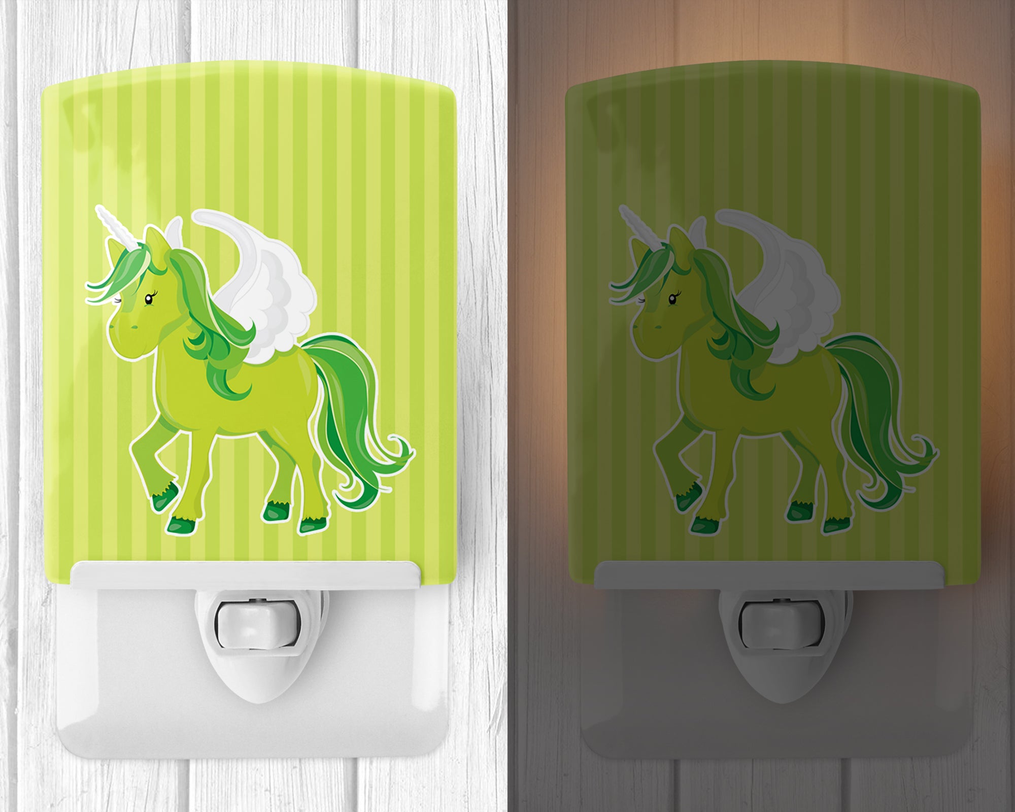 Unicorn Green Stripes Ceramic Night Light BB9088CNL - the-store.com