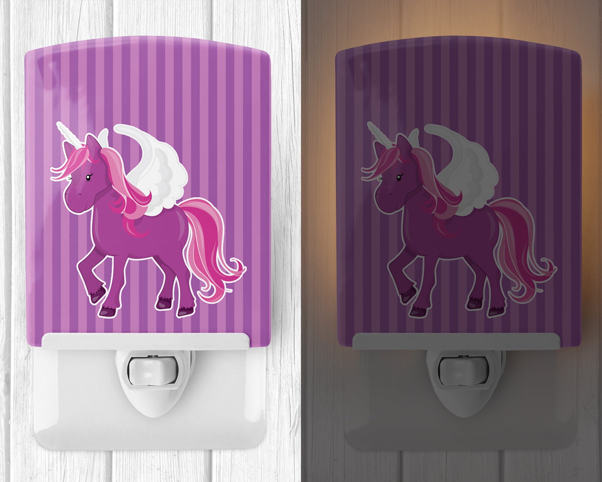 Unicorn Purple Stripes Ceramic Night Light BB9089CNL - the-store.com