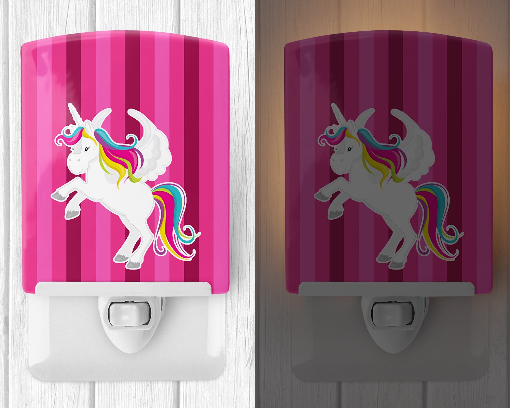 Unicorn Pink Stripes Ceramic Night Light BB9090CNL - the-store.com