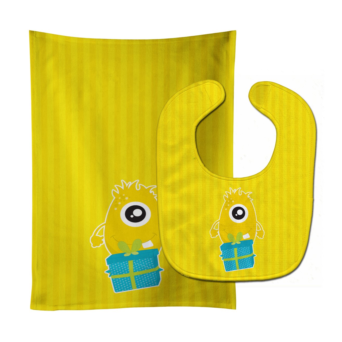 Birthday Monster with Present Baby Bib & Burp Cloth BB9098STBU by Caroline's Treasures