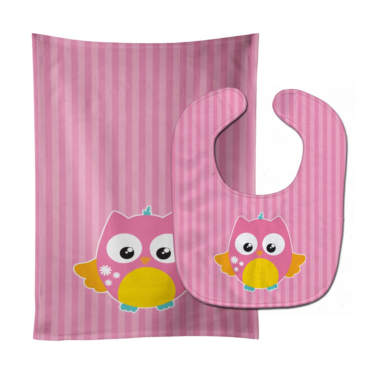 Owl and Pink Stripes Baby Bib & Burp Cloth BB9114STBU by Caroline's Treasures