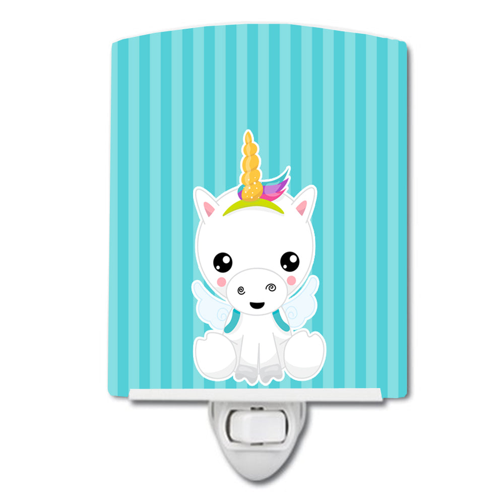 Unicorn on Blue Stripes Ceramic Night Light BB9141CNL - the-store.com