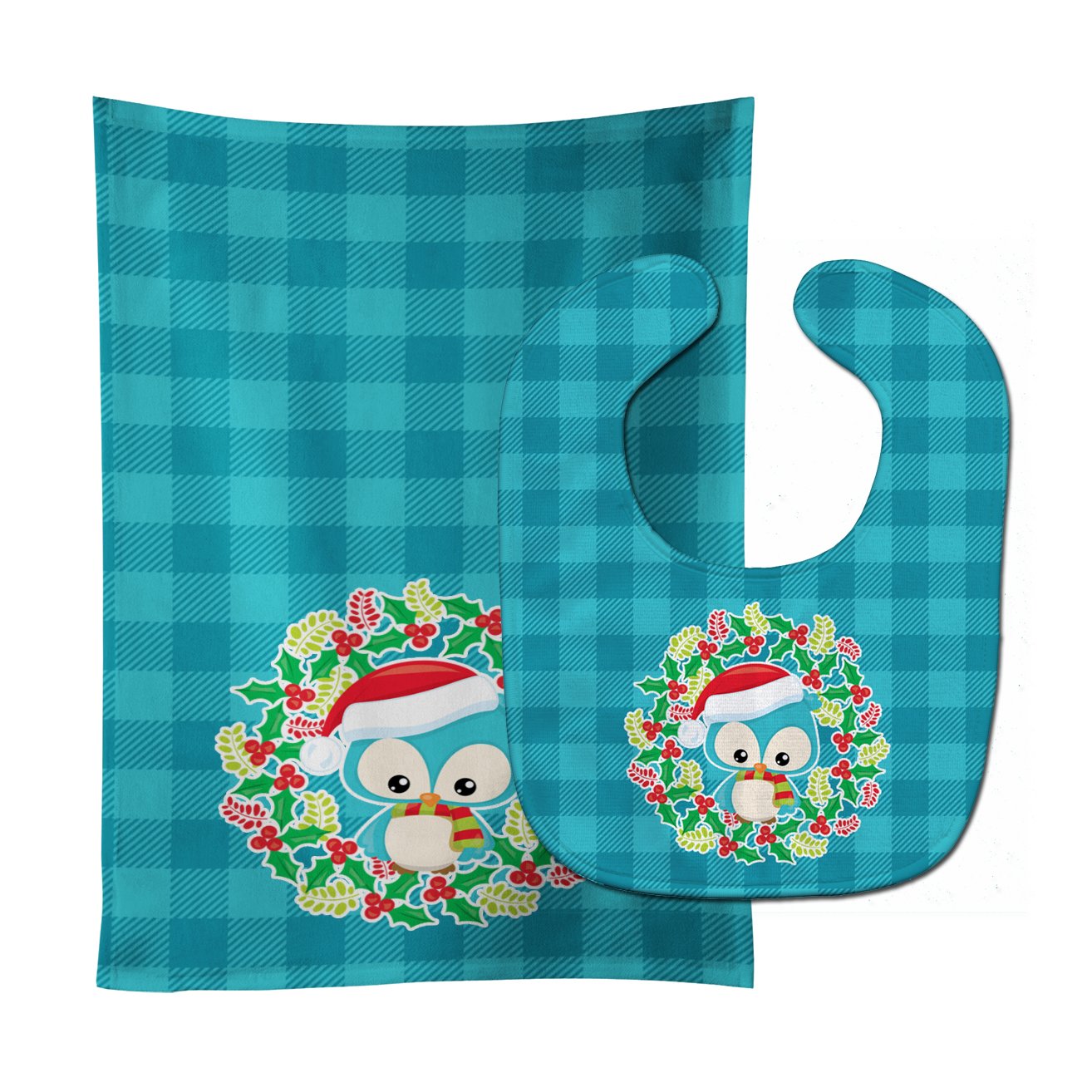 Christmas Owl Baby Bib & Burp Cloth BB9172STBU by Caroline's Treasures