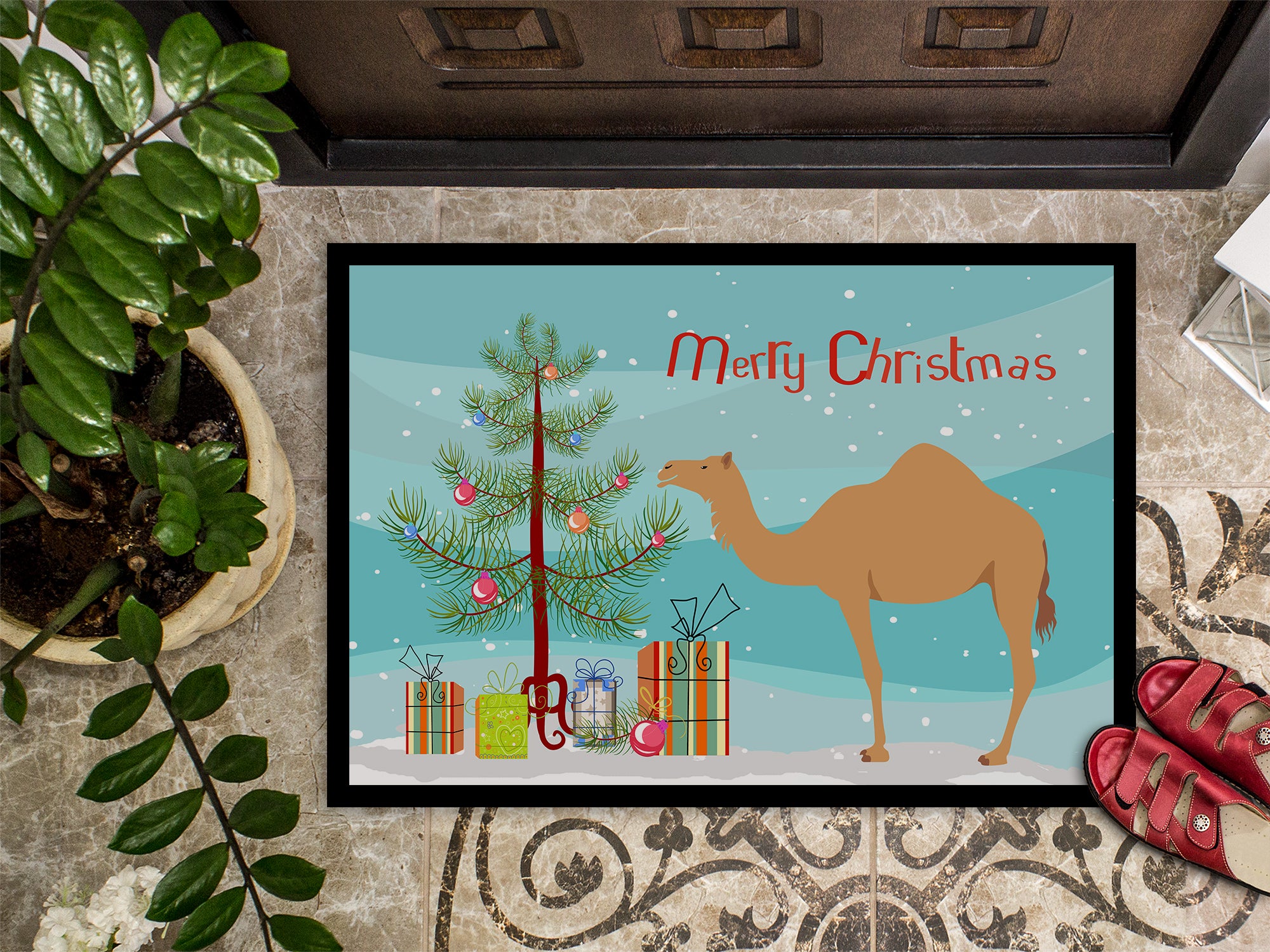 Arabian Camel Dromedary Christmas Indoor or Outdoor Mat 18x27 BB9184MAT - the-store.com