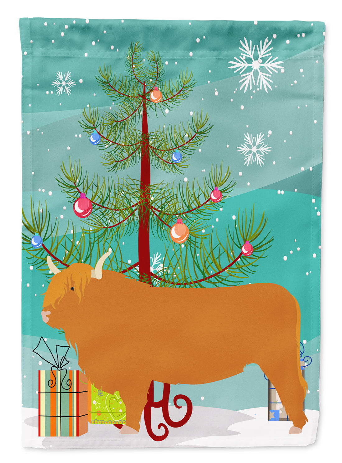 Highland Cow Christmas Flag Garden Size BB9187GF  the-store.com.