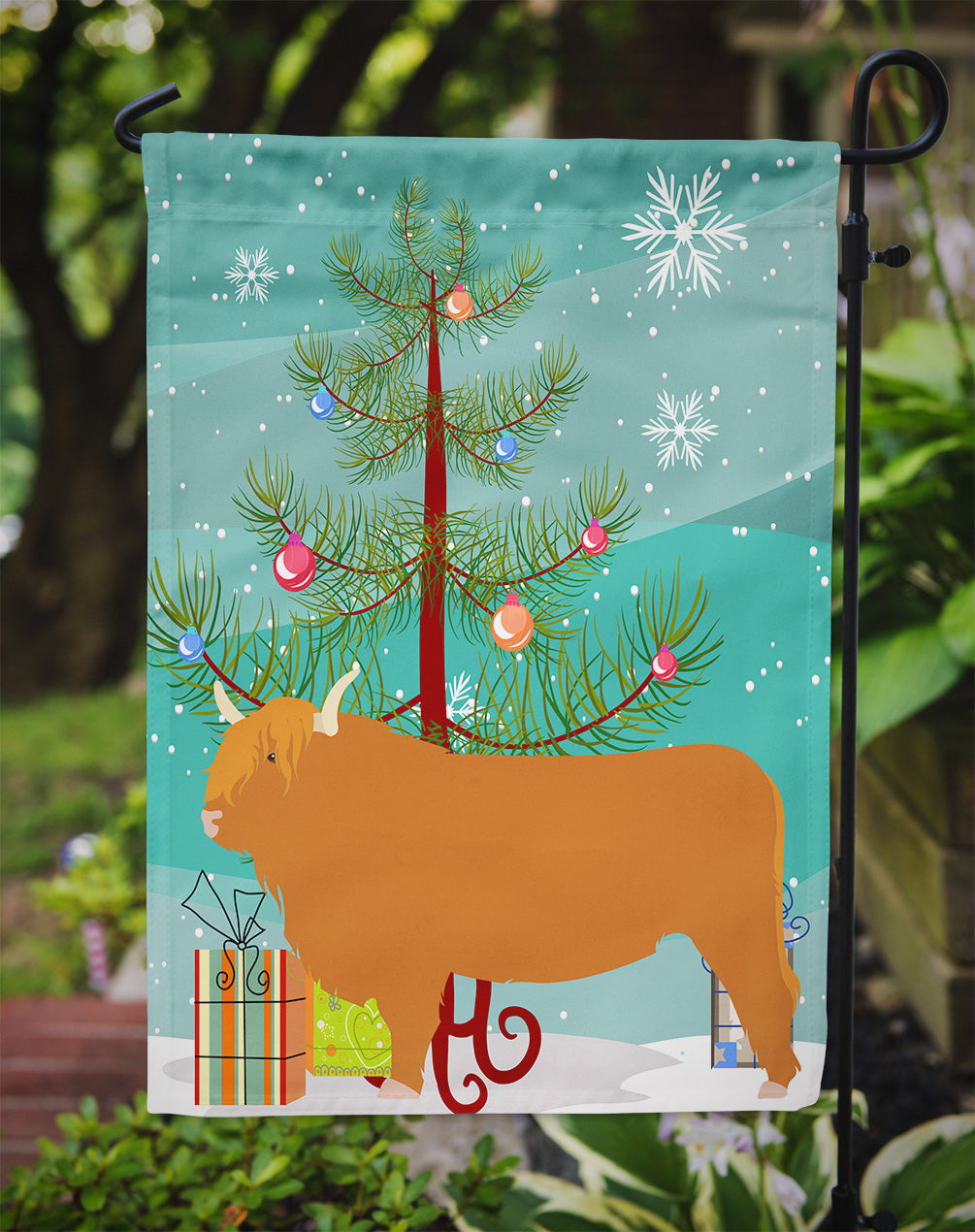 Highland Cow Christmas Flag Garden Size BB9187GF  the-store.com.