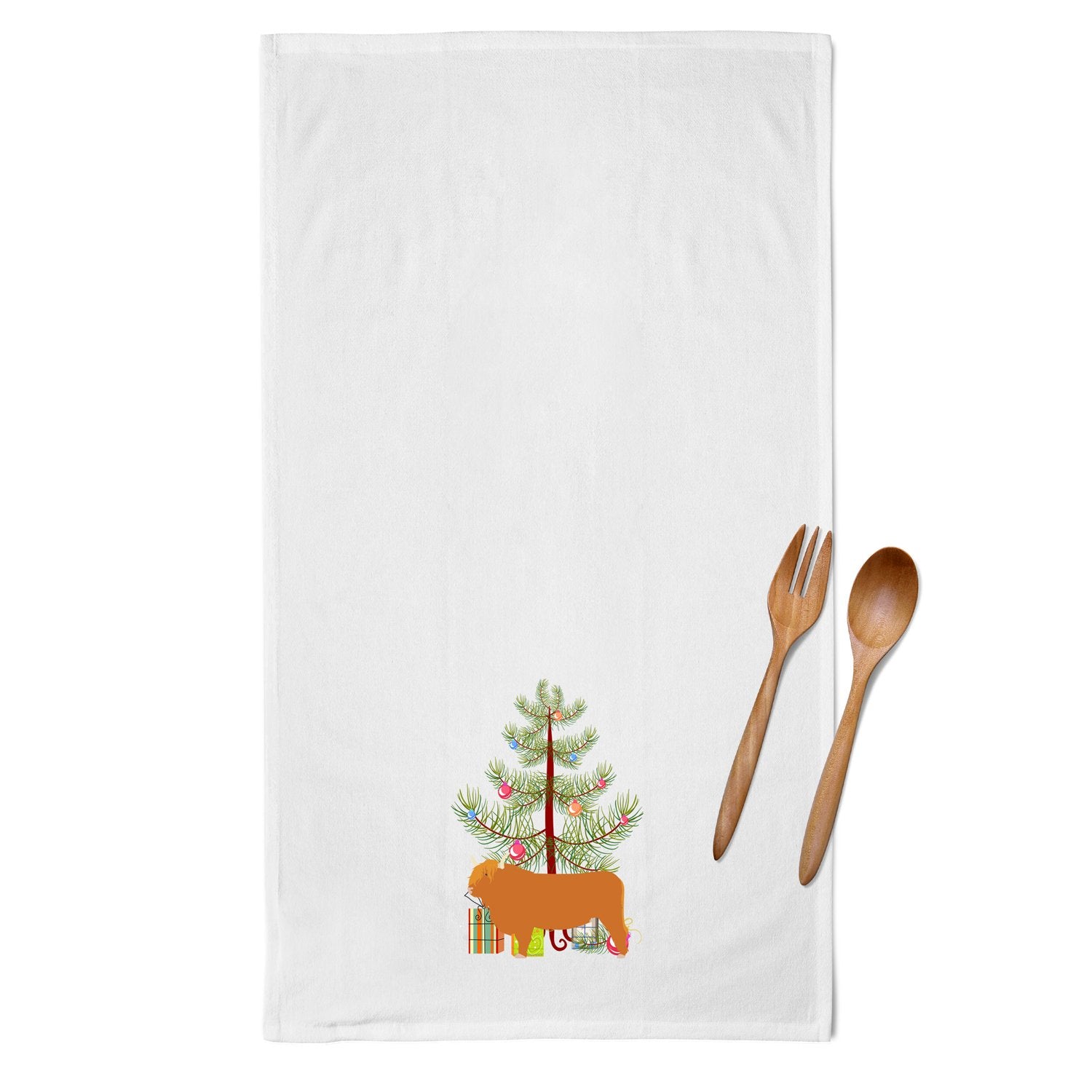 Highland Cow Christmas White Kitchen Towel Set of 2 BB9187WTKT by Caroline's Treasures